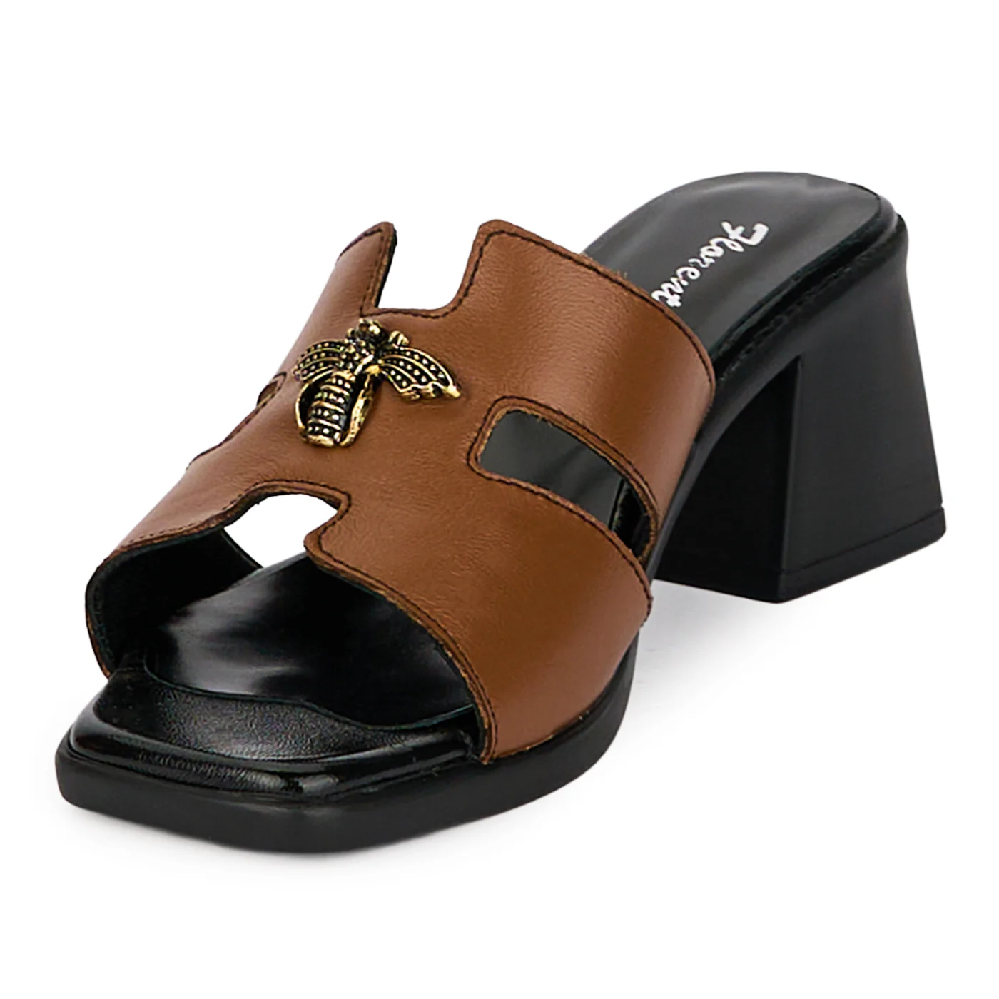 Saboti dama din piele naturala maro cu toc gros 6 cm 18383 - Image 3