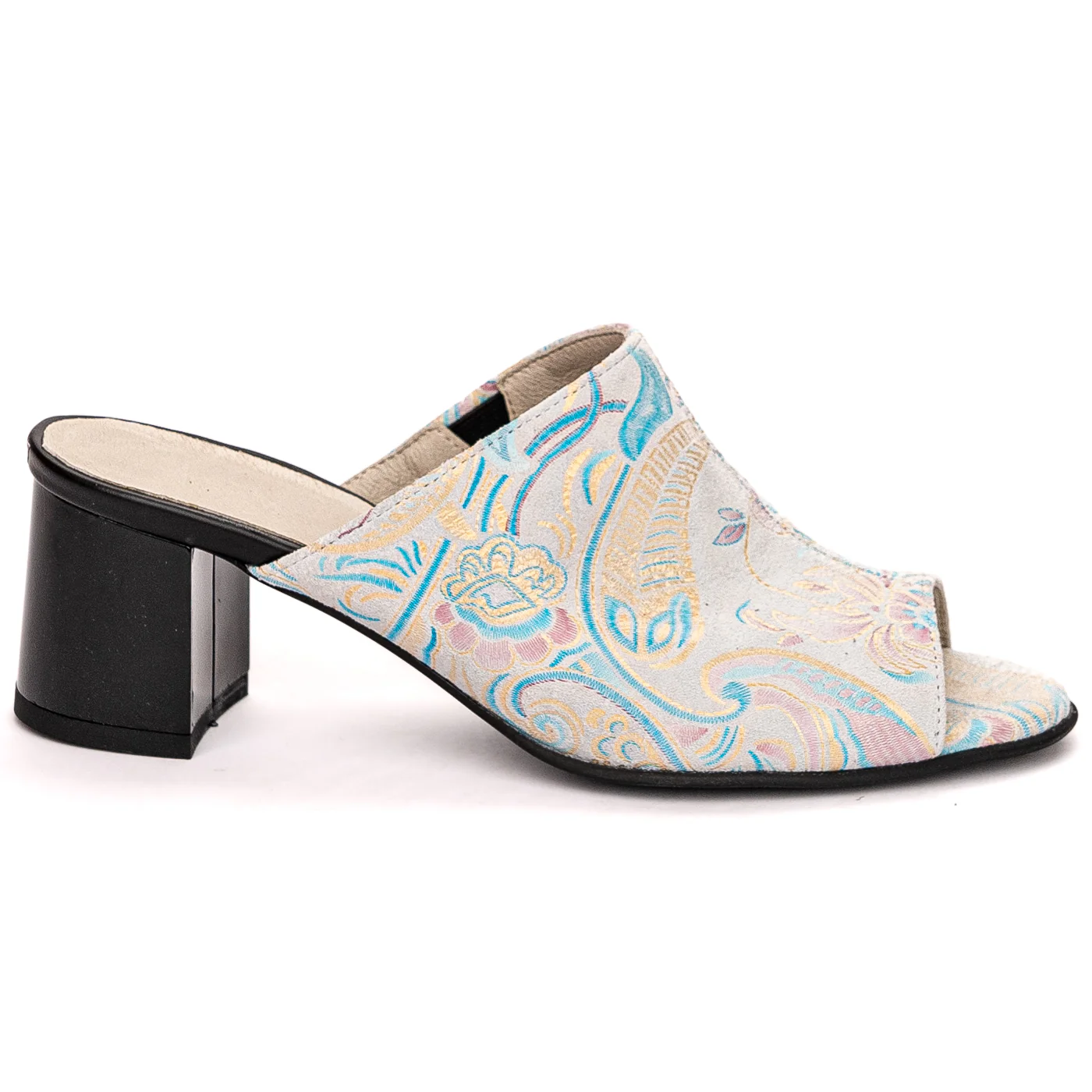 Saboti dama din piele naturala muticolor floral 13642