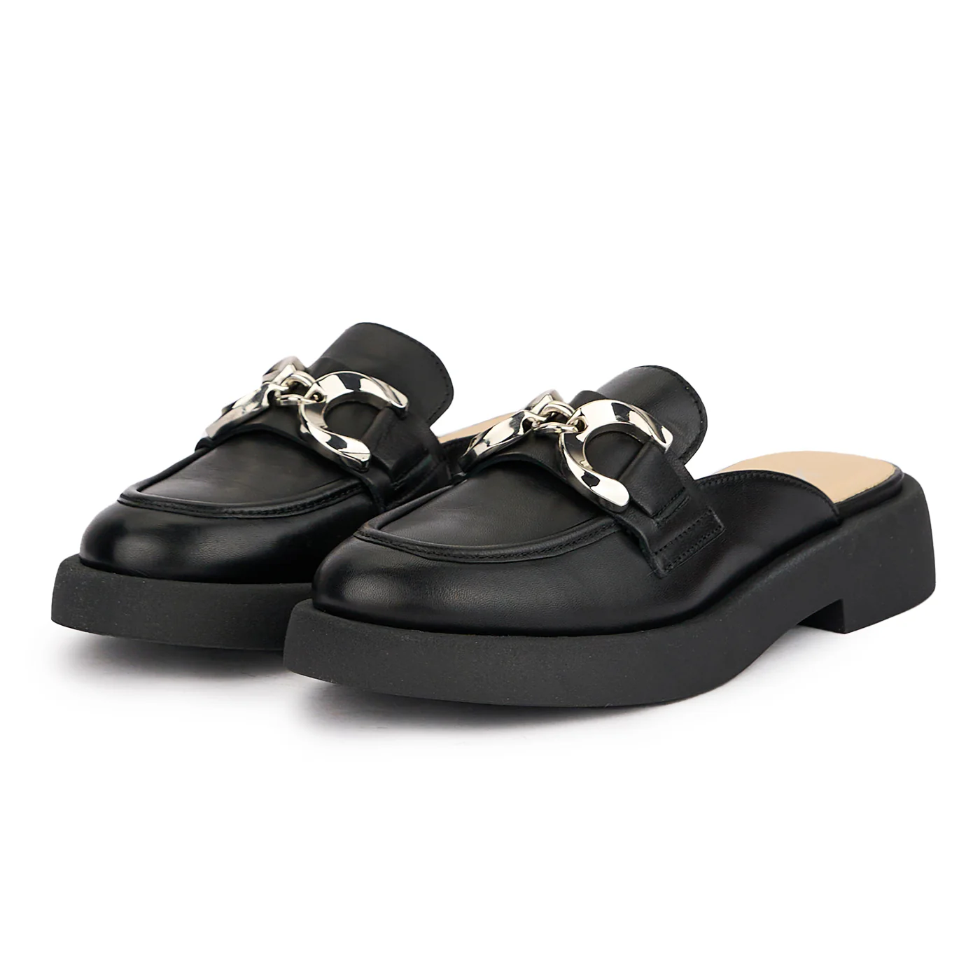 Saboti dama din piele naturala neagra cu accesoriu metalic 16310 - Image 3
