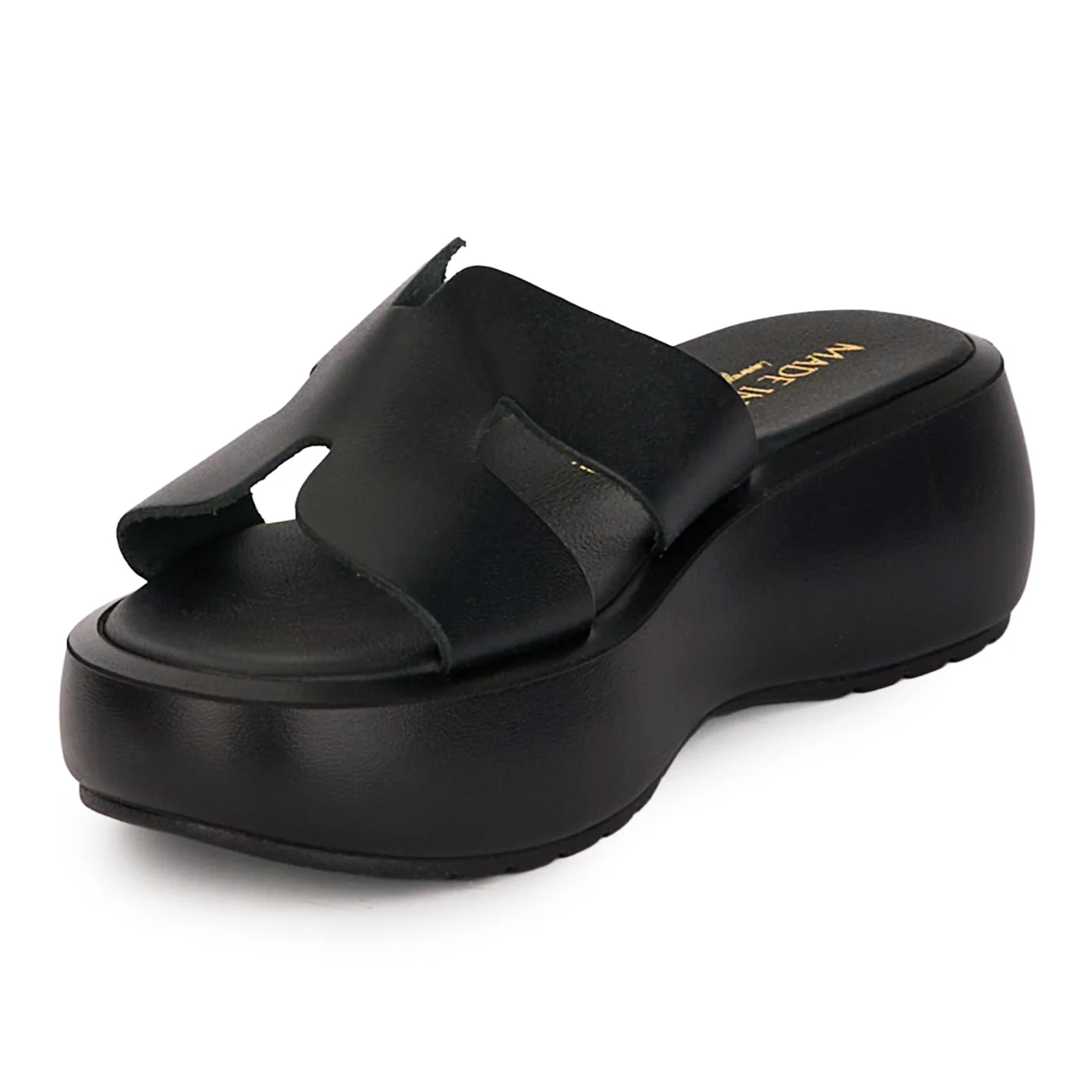Saboti dama din piele naturala neagra cu talpa 5 cm 18470 - Image 3