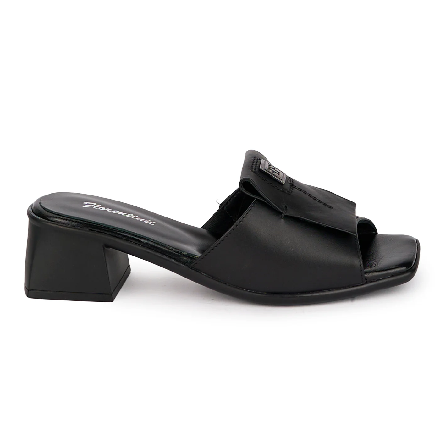 Saboti dama din piele naturala neagra cu toc gros 4.5 cm 18448
