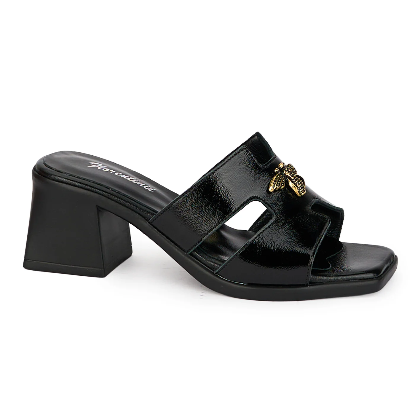 Saboti dama din piele naturala neagra cu toc gros 6 cm 18382