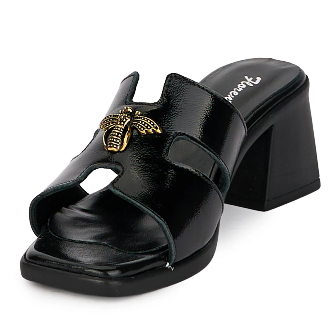 Saboti dama din piele naturala neagra cu toc gros 6 cm 18382 - Image 3