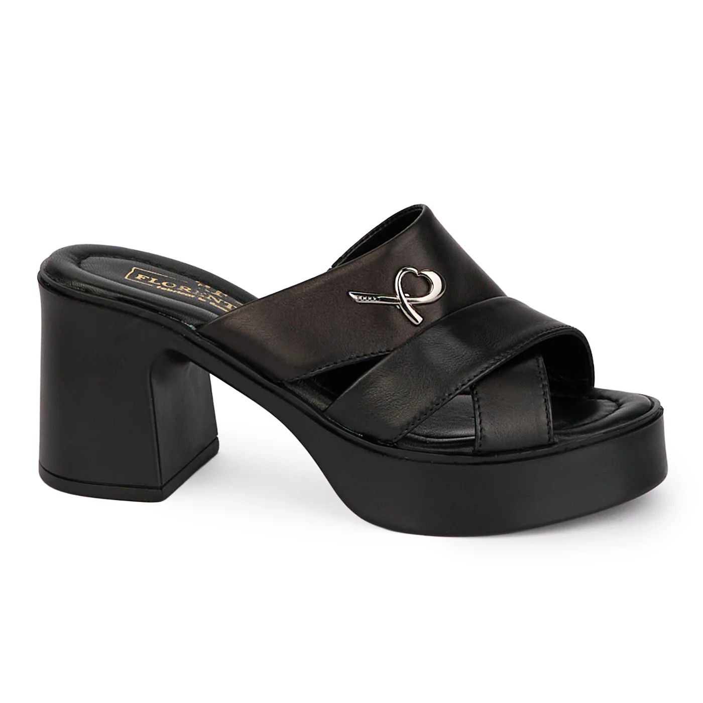 Saboti dama din piele naturala neagra cu toc gros 7 cm 18377