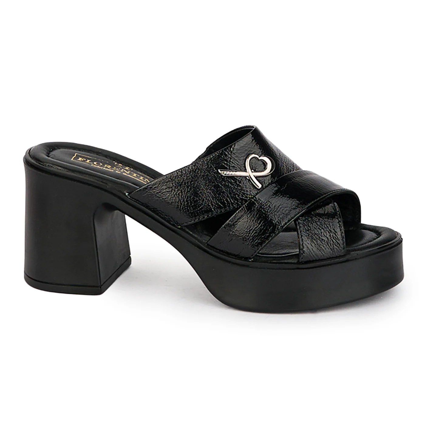 Saboti dama din piele naturala neagra cu toc gros 7 cm 18378