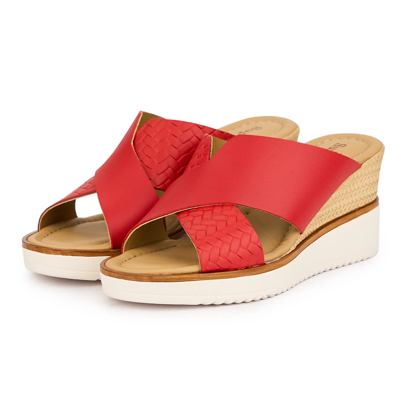 Saboti dama din piele naturala rosie cu platforma 7 cm 16148 - Image 3