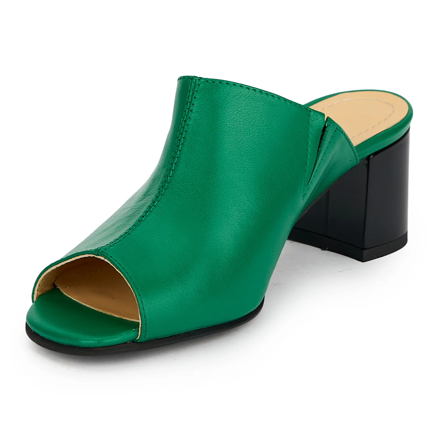 Saboti dama din piele naturala verde cu toc gros 5.5 cm 19374 - Image 3