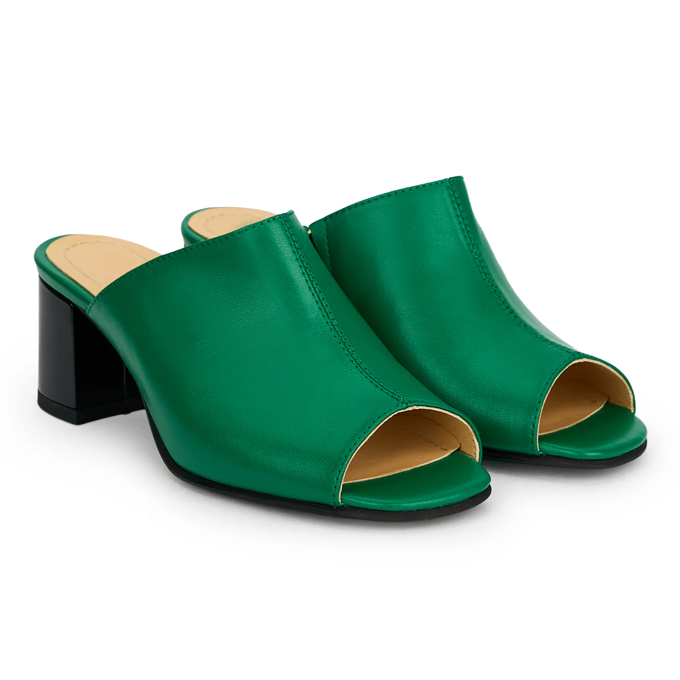Saboti dama din piele naturala verde cu toc gros 5.5 cm 19374 - Image 4