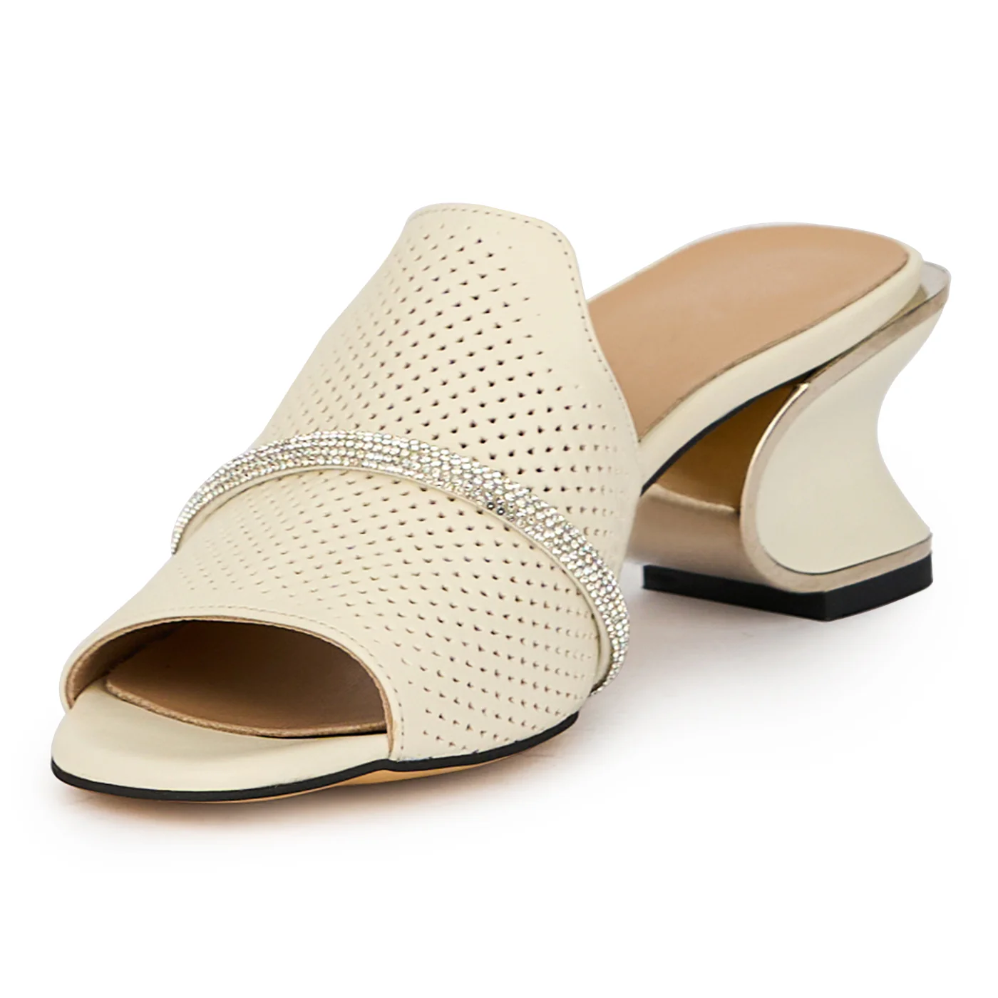 Saboti eleganti dama din piele naturala bej toc 6 cm 15690 - Image 3