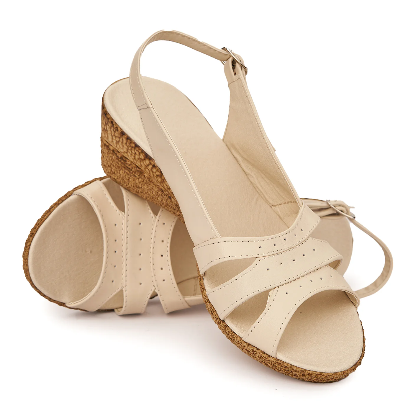 Sandale clasice din piele naturala bej cu platforma 2370 - Image 4