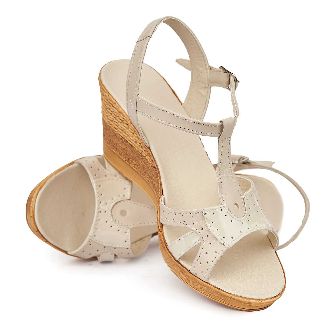 Sandale clasice din piele naturala crem cu platforma 2272 - Image 4