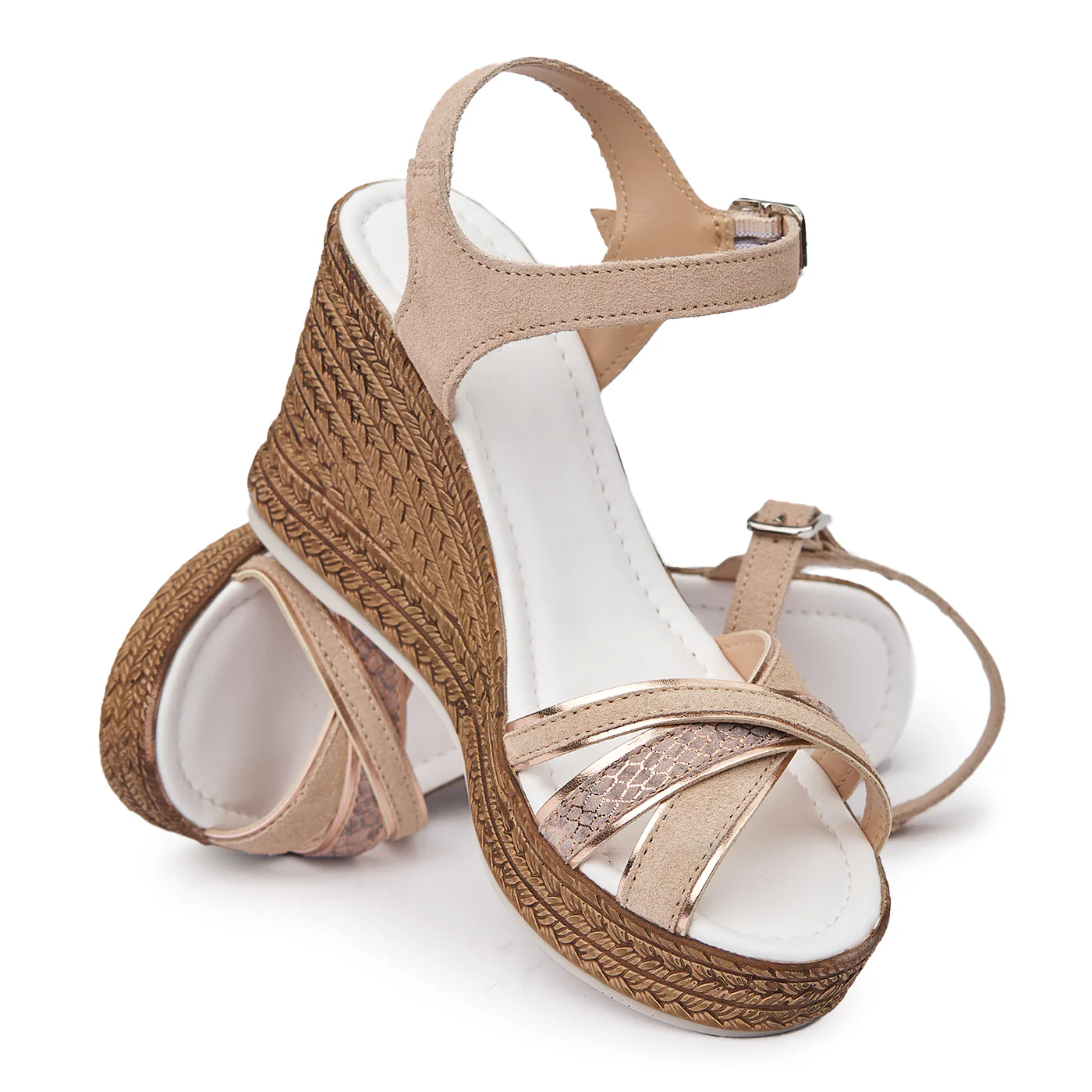 Sandale cu platforma din piele naturala bej 2508 - Image 4