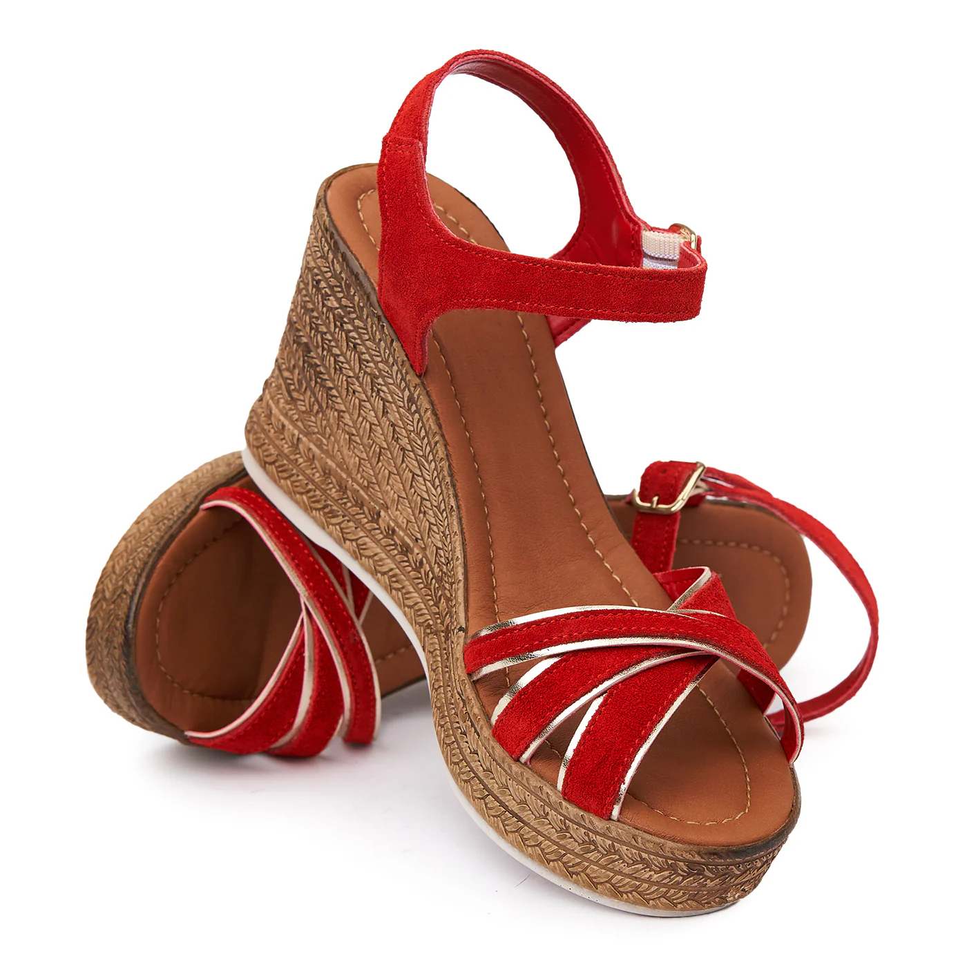 Sandale cu platforma din piele naturala rosie 2509 - Image 4