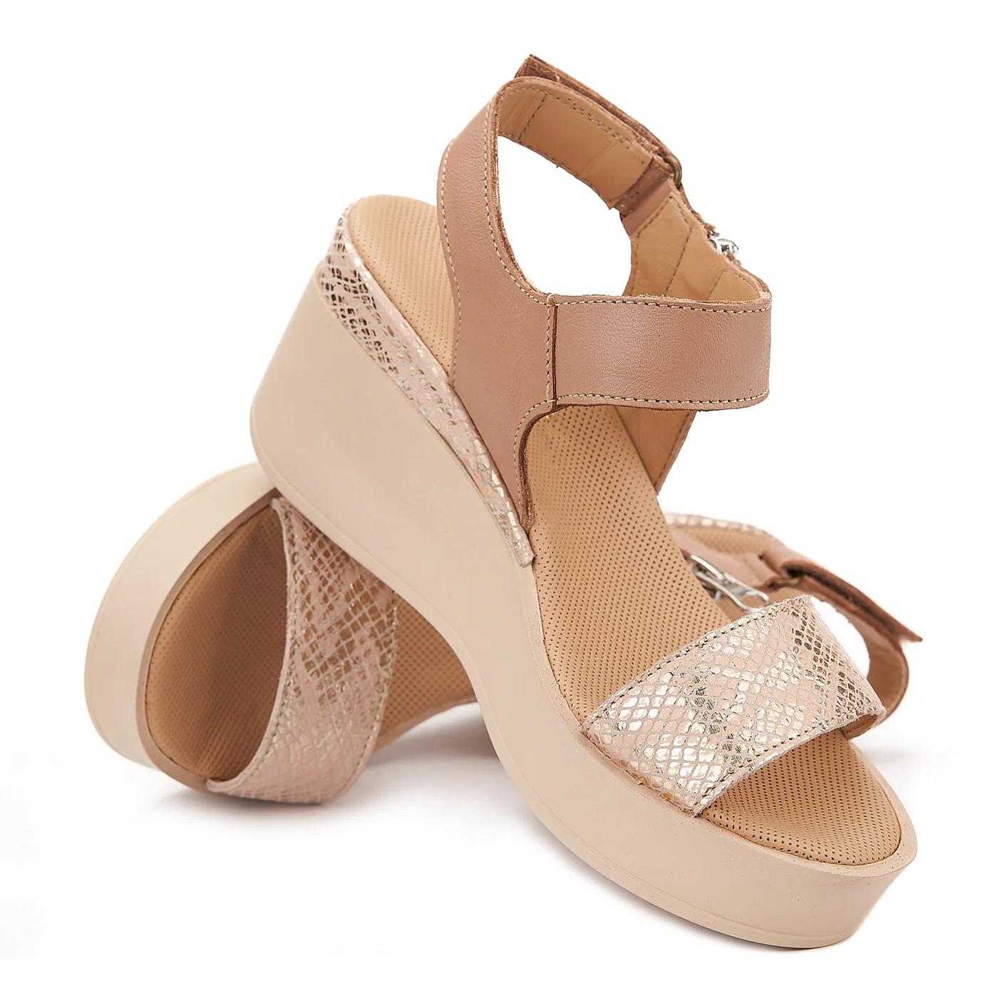 Sandale dama cu platforma din piele bej 2172 - Image 4