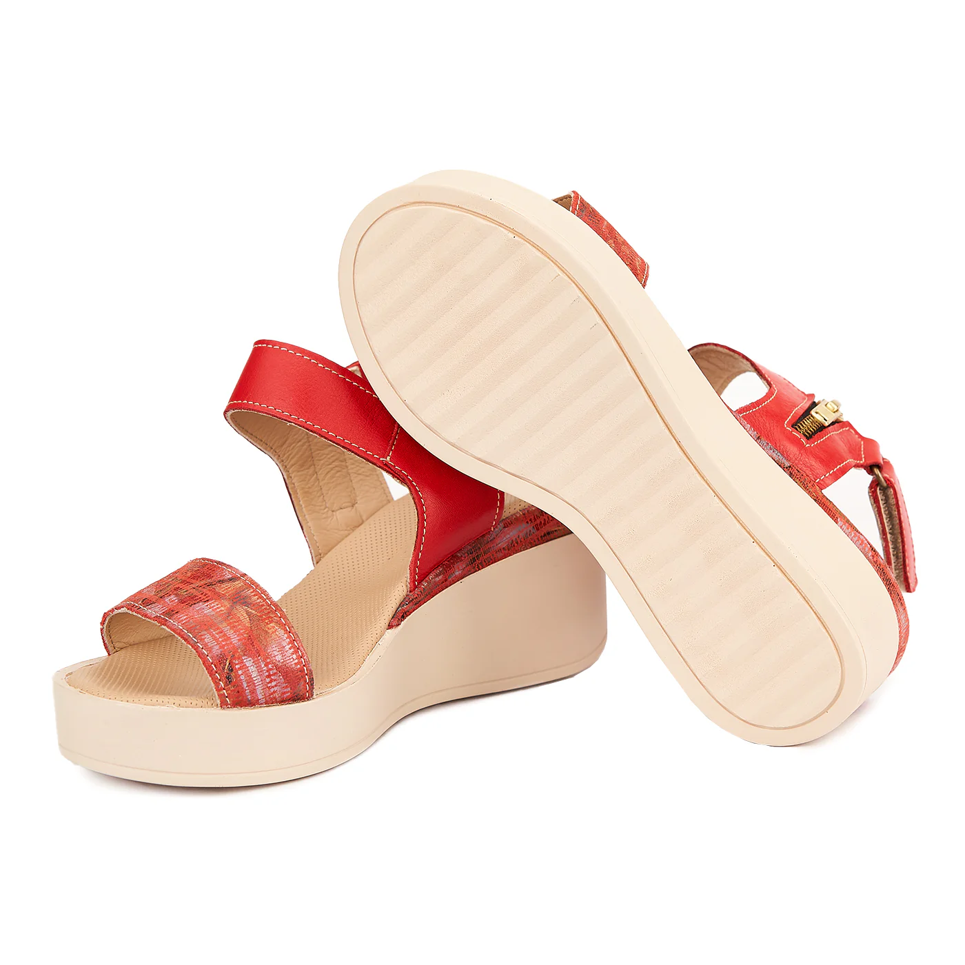 Sandale dama cu platforma din piele naturala rosie 2193 - Image 3