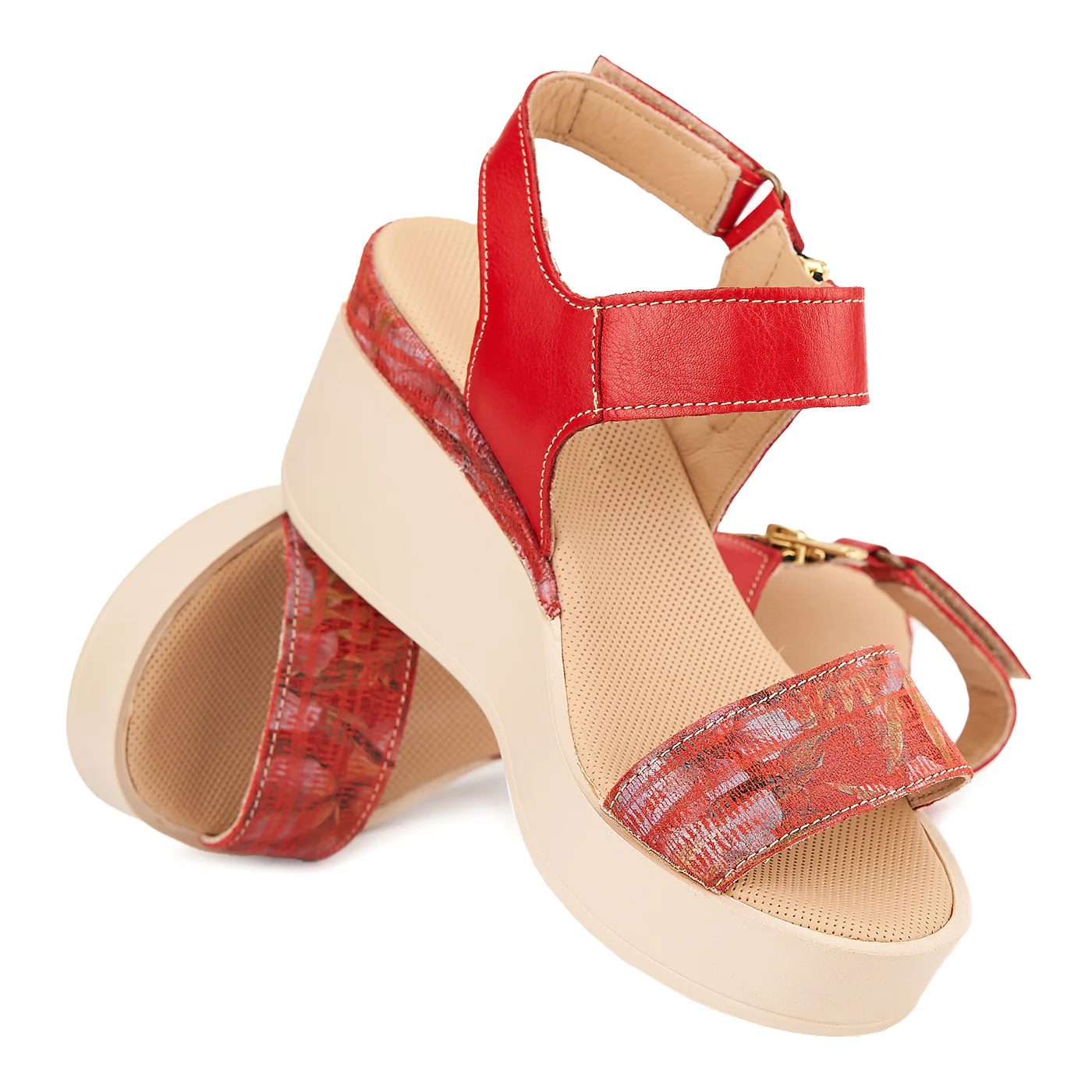 Sandale dama cu platforma din piele naturala rosie 2193 - Image 4