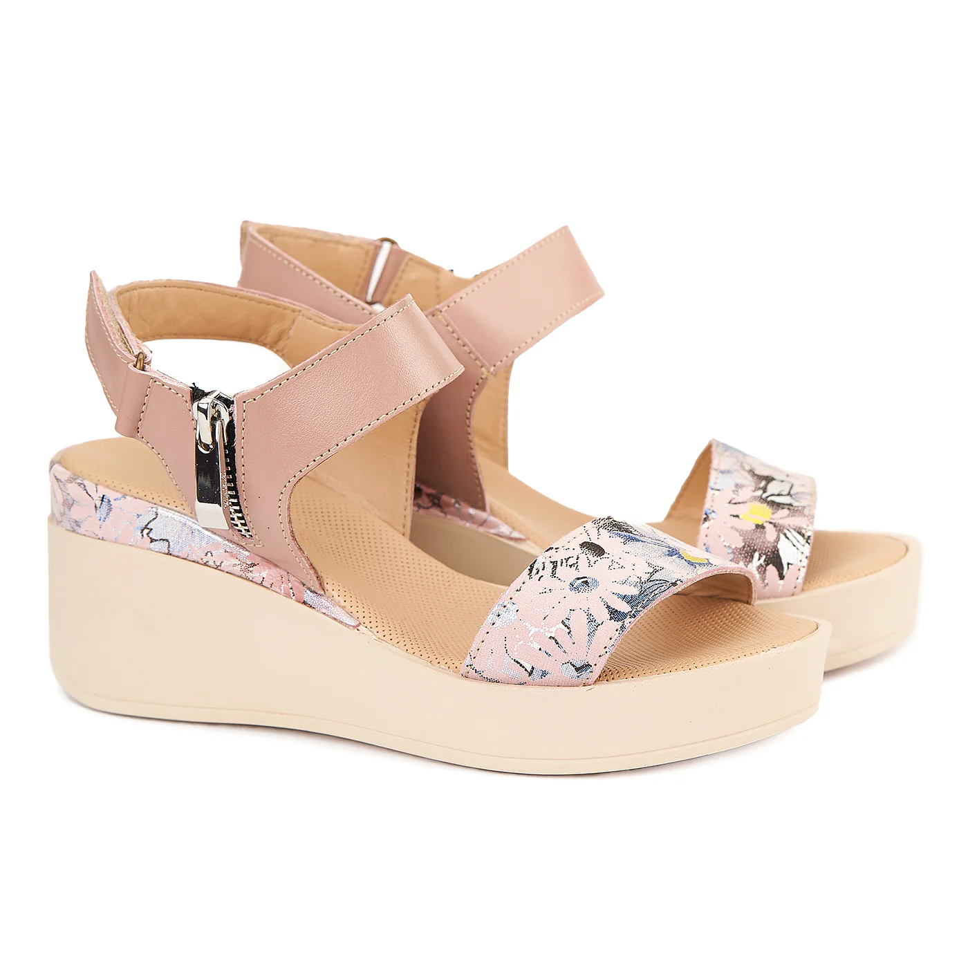 Sandale dama cu platforma din piele naturala roz 2192