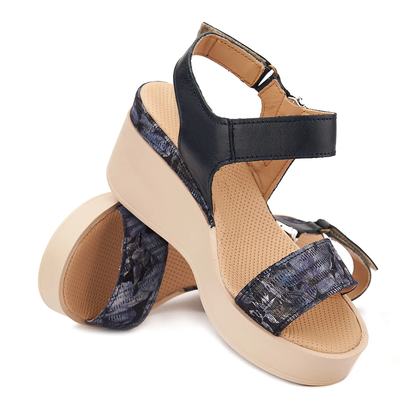 Sandale dama cu platforma din piele navy 2171 - Image 4
