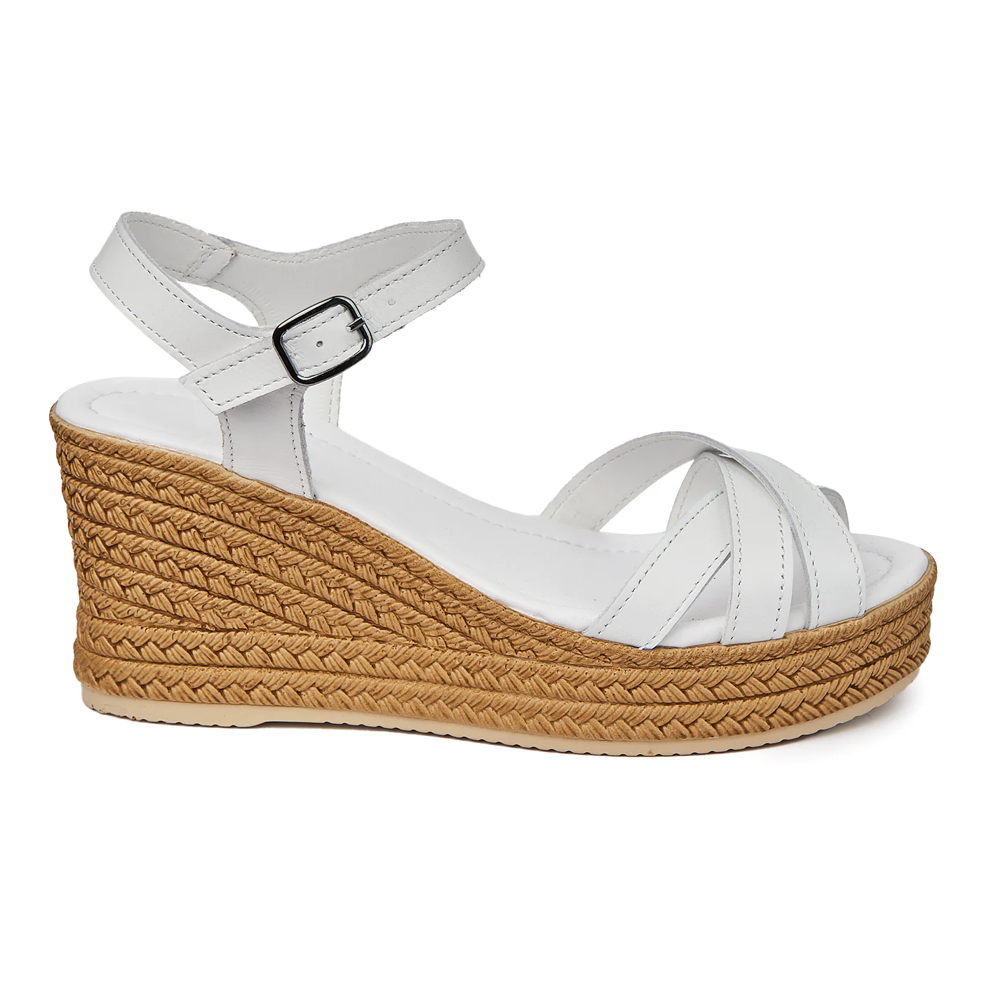 Sandale dama din piele alba cu platforma 2408