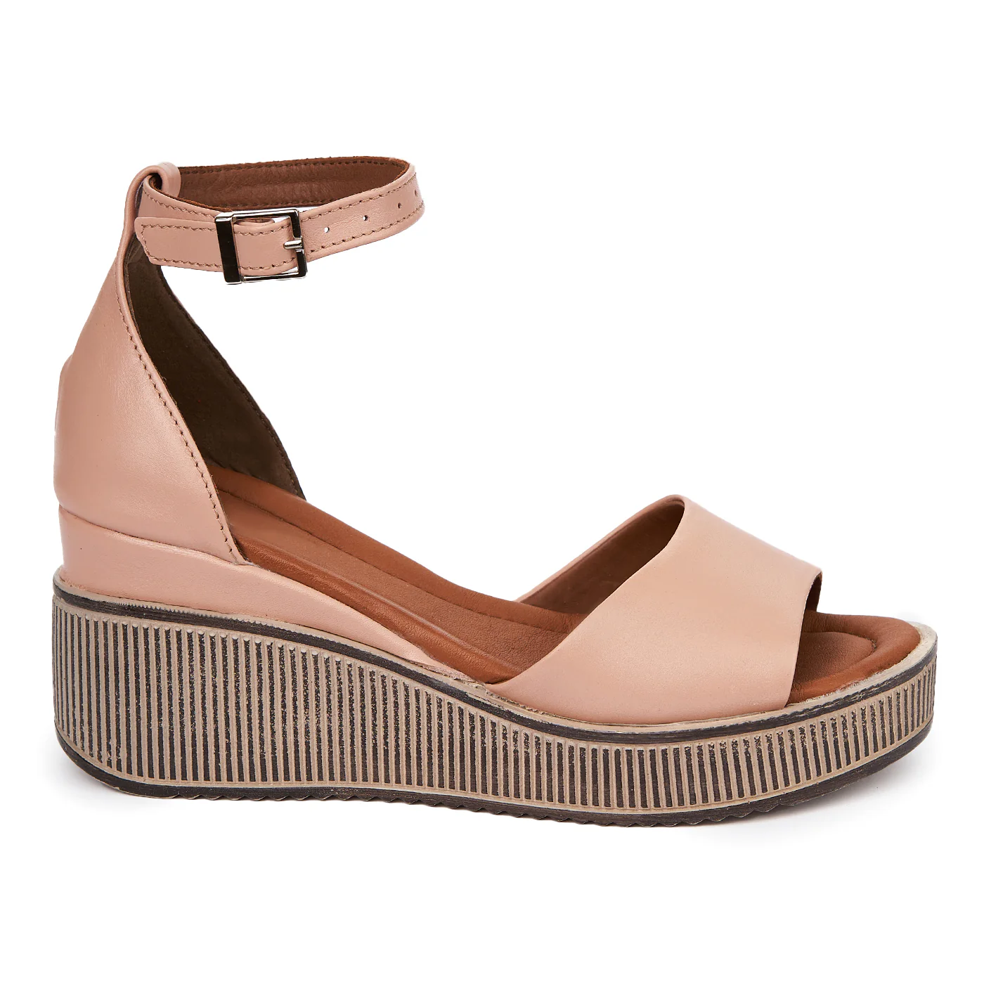Sandale dama din piele bej cu platforma 2405