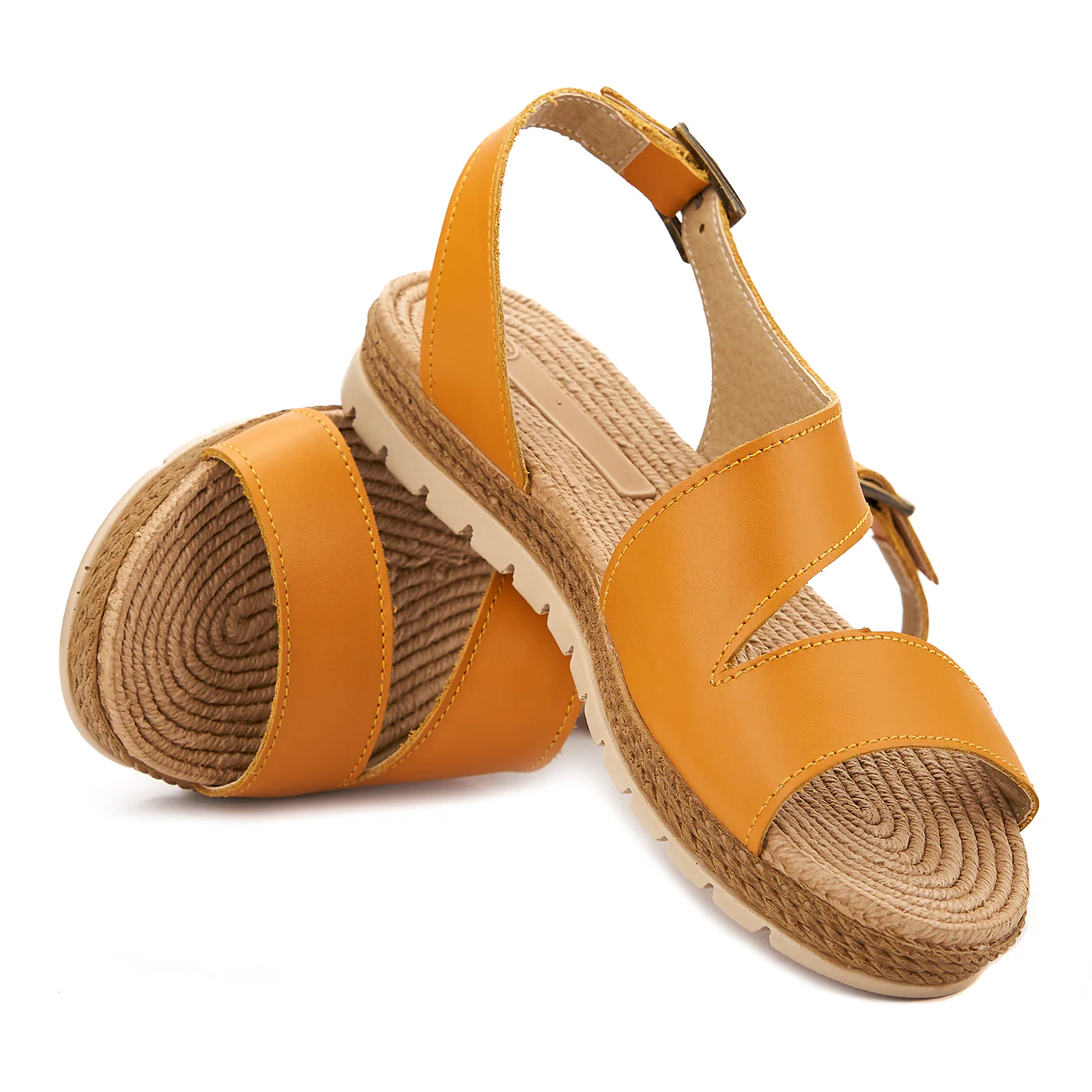 Sandale dama din piele galbena fara toc 2124 - Image 4