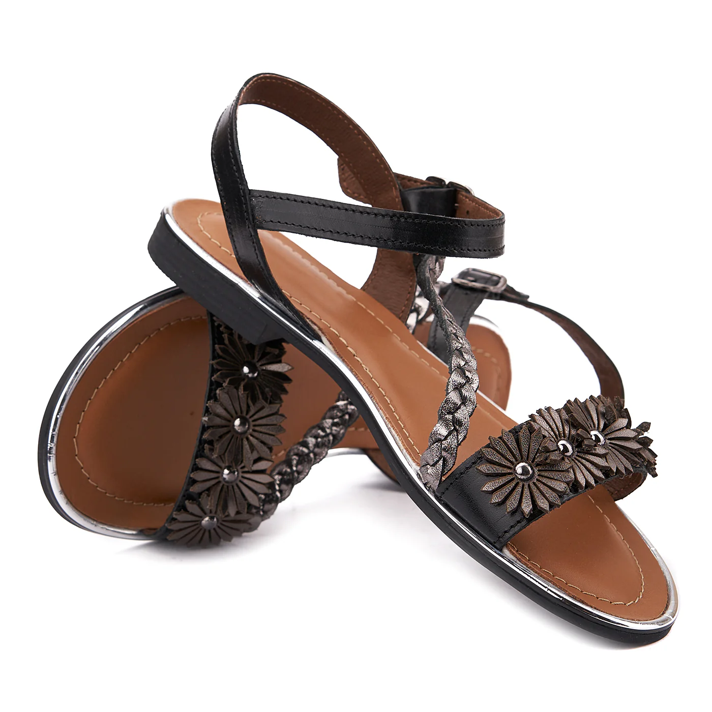 Sandale dama din piele neagra cu toc mic 2114 - Image 4