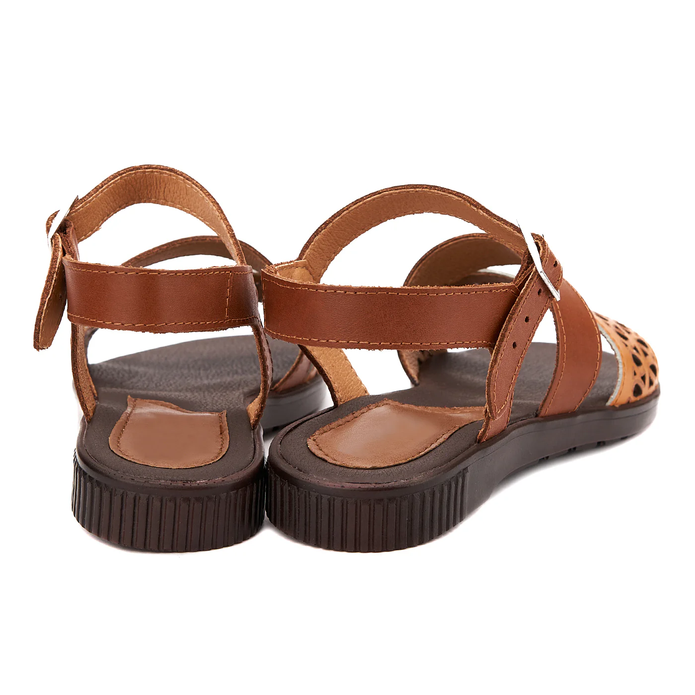 Sandale dama din piele maro fara toc 2121 - Image 2