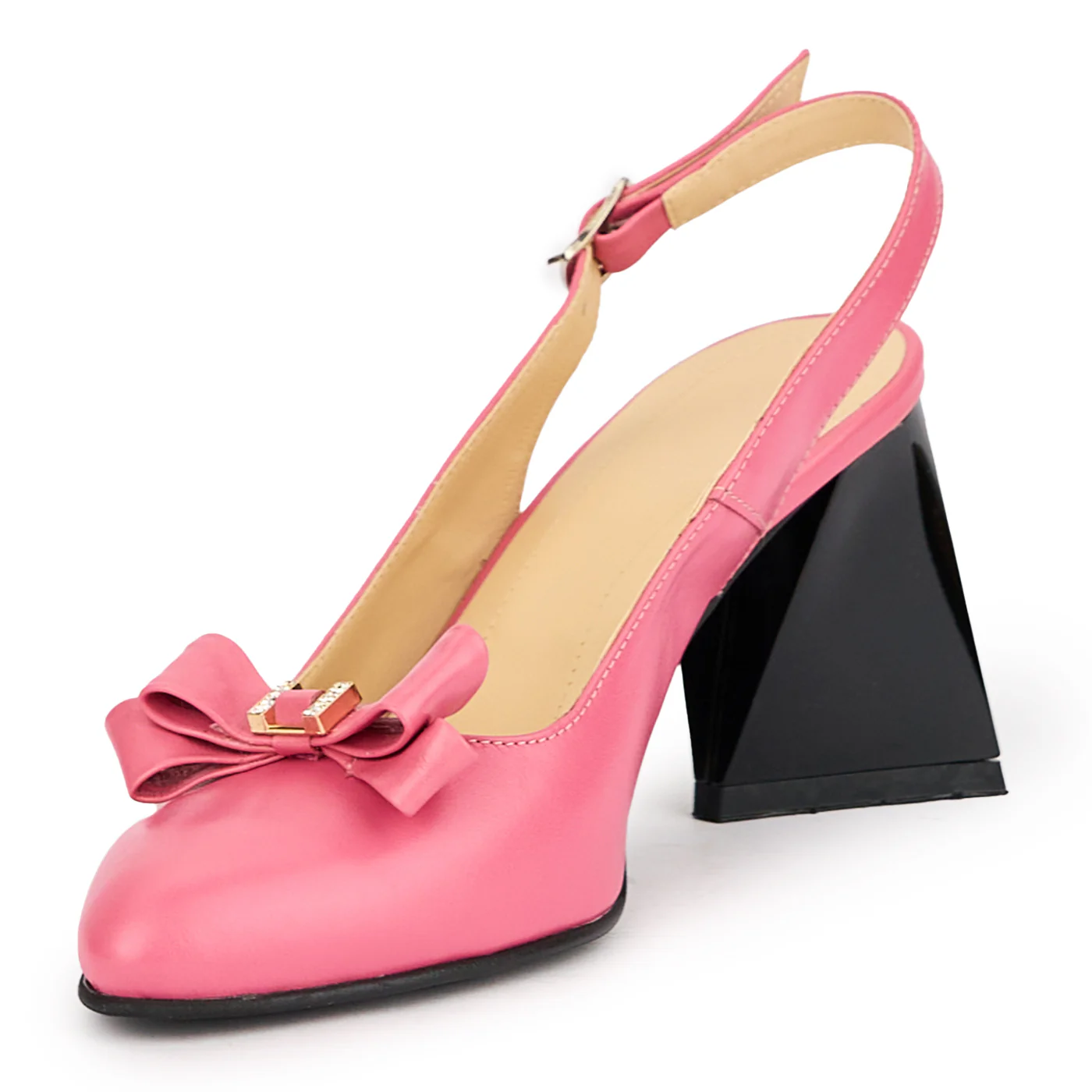 Sandale  dama din piele natura roz cu toc gros 7.5 cm 16188 - Image 3