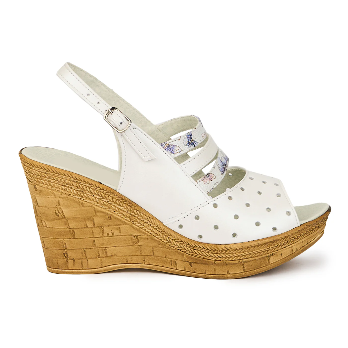 Sandale dama din piele naturala alb-sidef cu platforma 15876