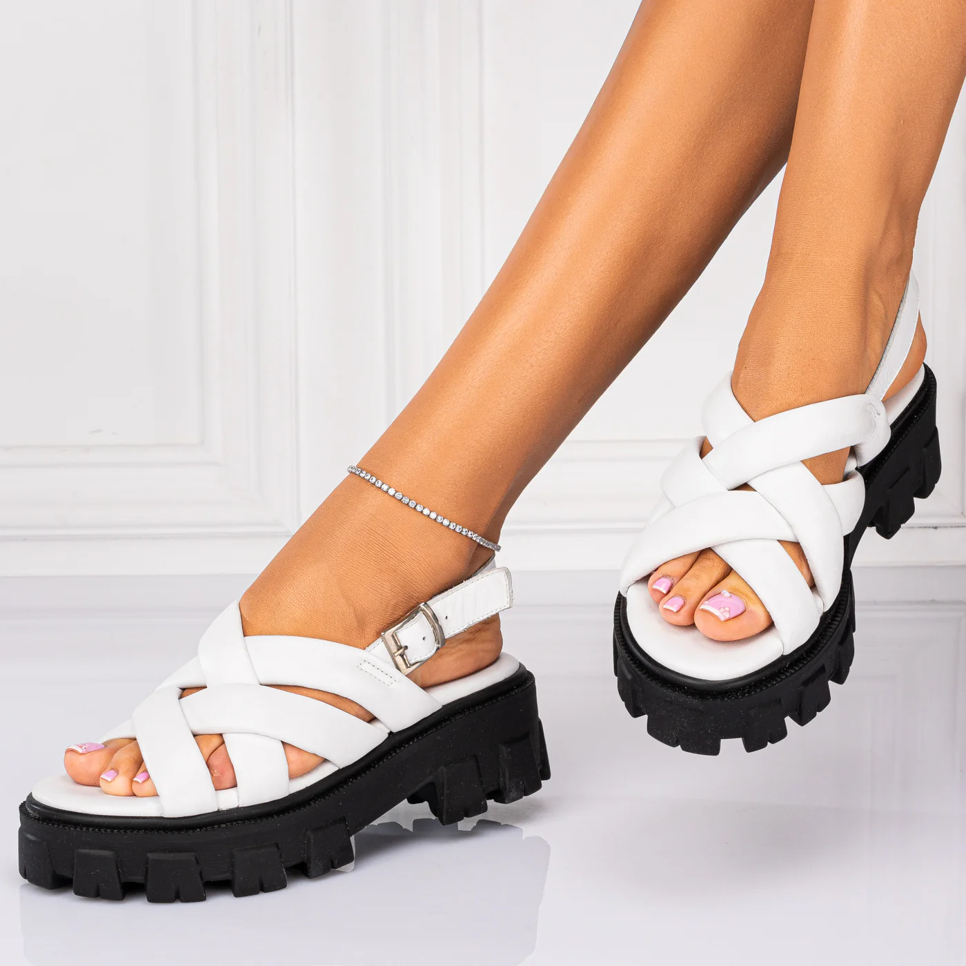 Sandale dama din piele naturala alba cu platforma 13267 - Image 2