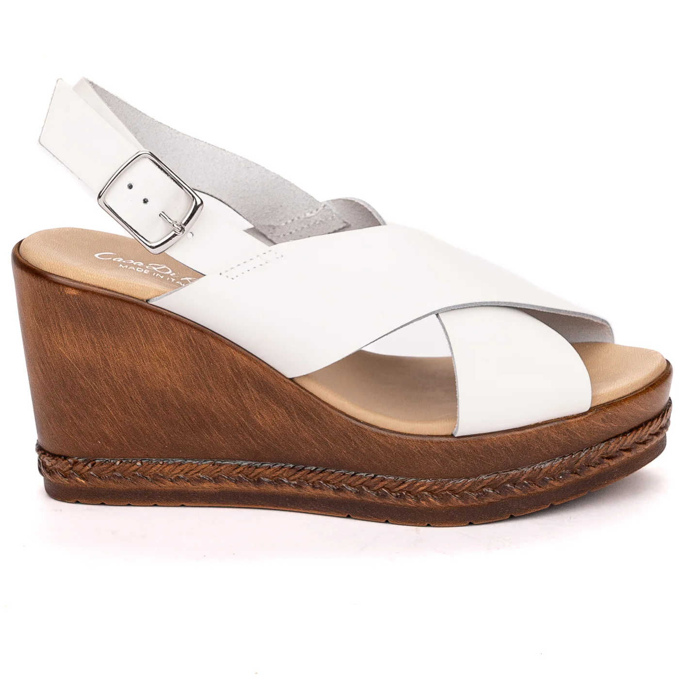 Sandale dama din piele naturala alba cu platforma 13606