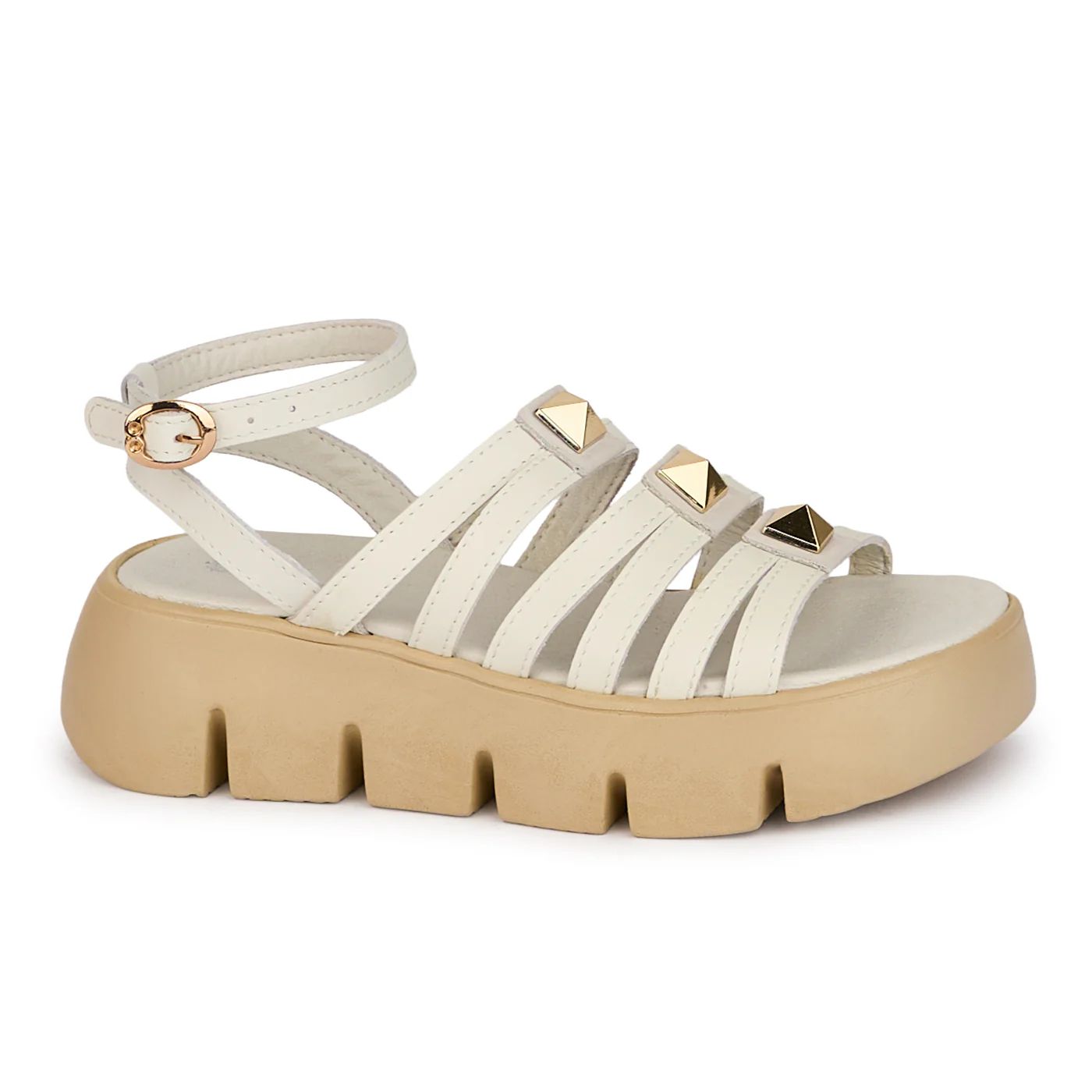 Sandale dama din piele naturala alba cu talpa inalta 5 cm 18423