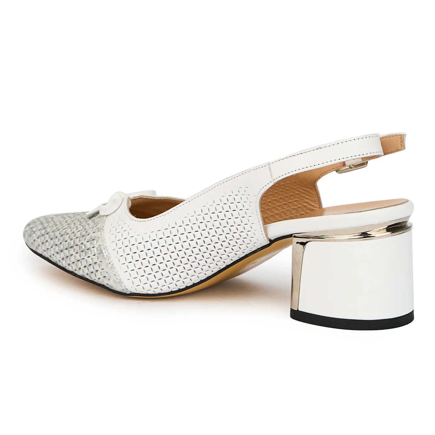 Sandale dama din piele naturala alba cu toc gros 6 cm 15687 - Image 2