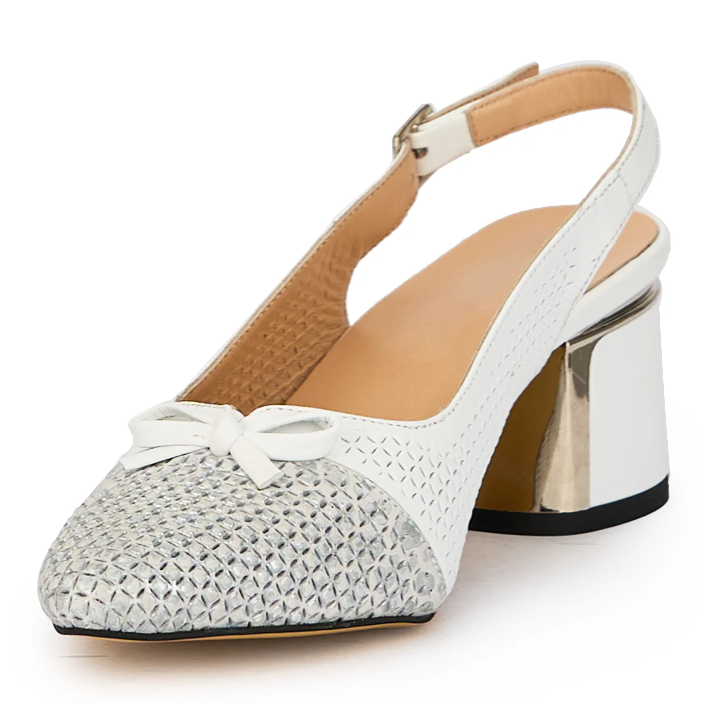 Sandale dama din piele naturala alba cu toc gros 6 cm 15687 - Image 3