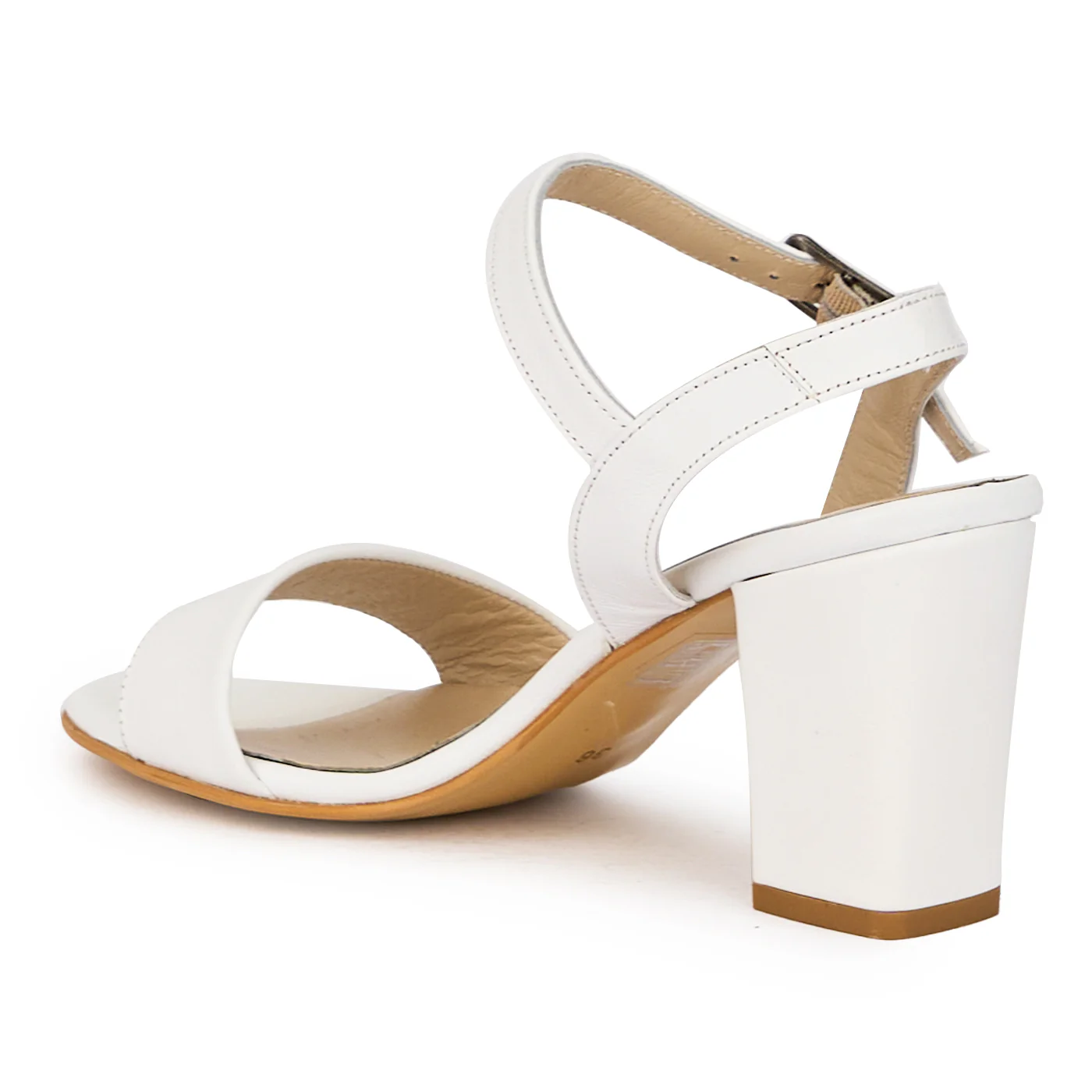 Sandale dama din piele naturala alba cu toc gros 7.5 cm 15899 - Image 2