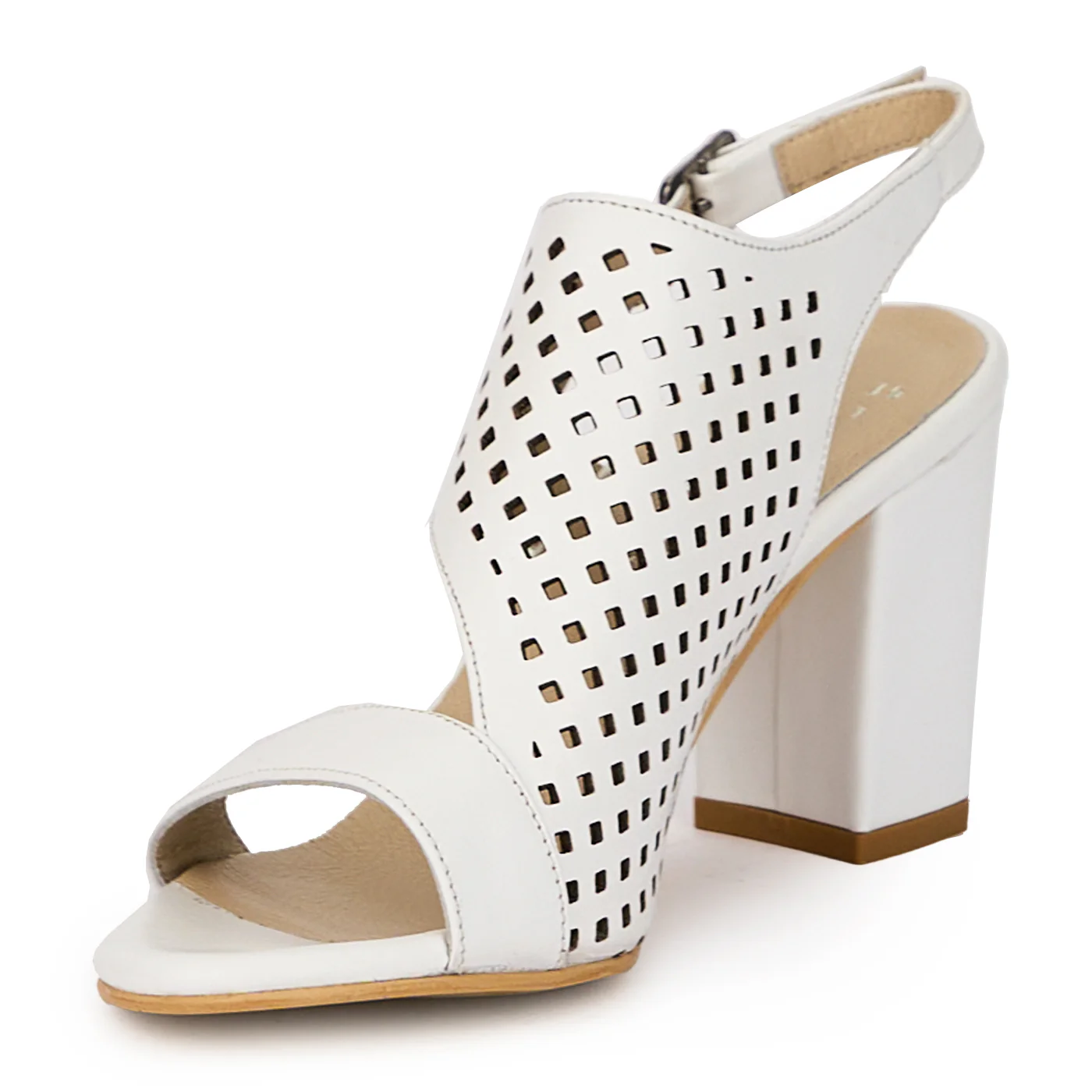 Sandale dama din piele naturala alba cu toc gros 7.5 cm 15910 - Image 3