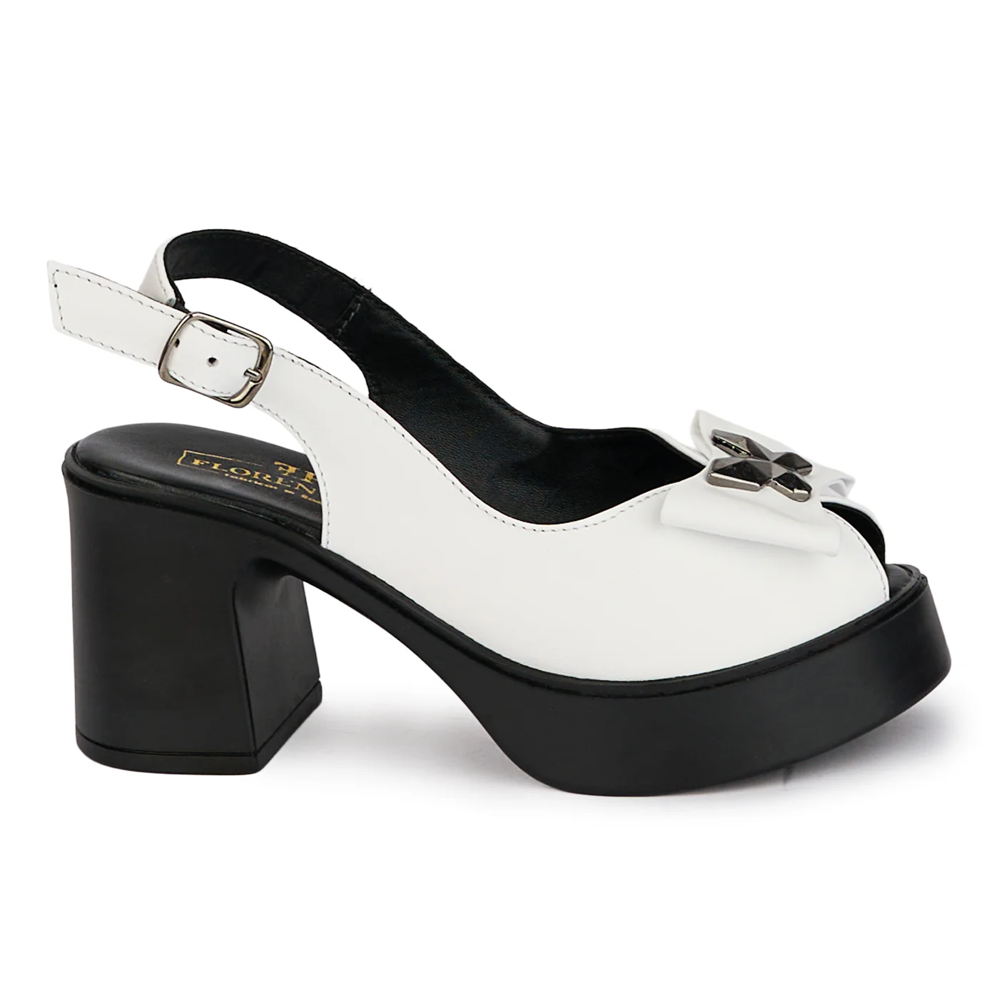Sandale dama din piele naturala alba cu toc gros 7.5 cm 18407