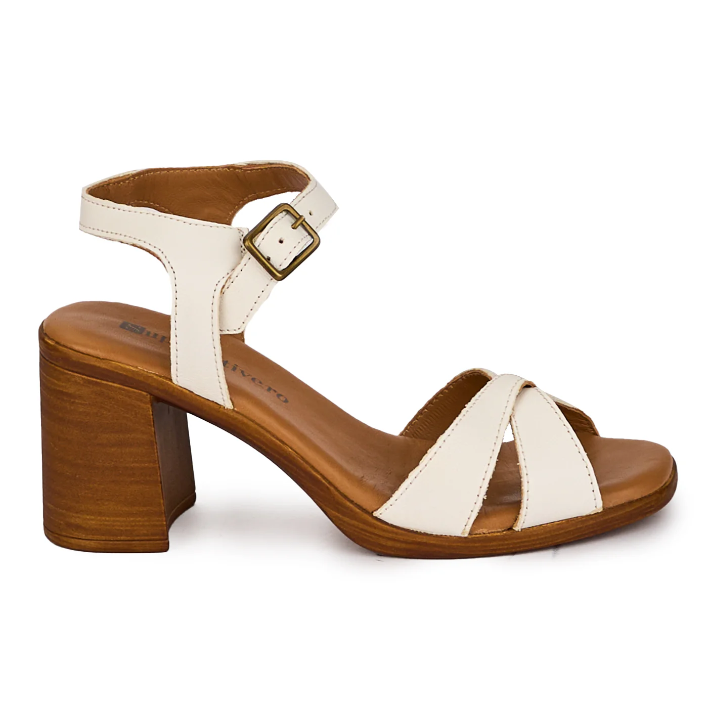 Sandale dama din piele naturala alba cu toc gros 7 cm 18270