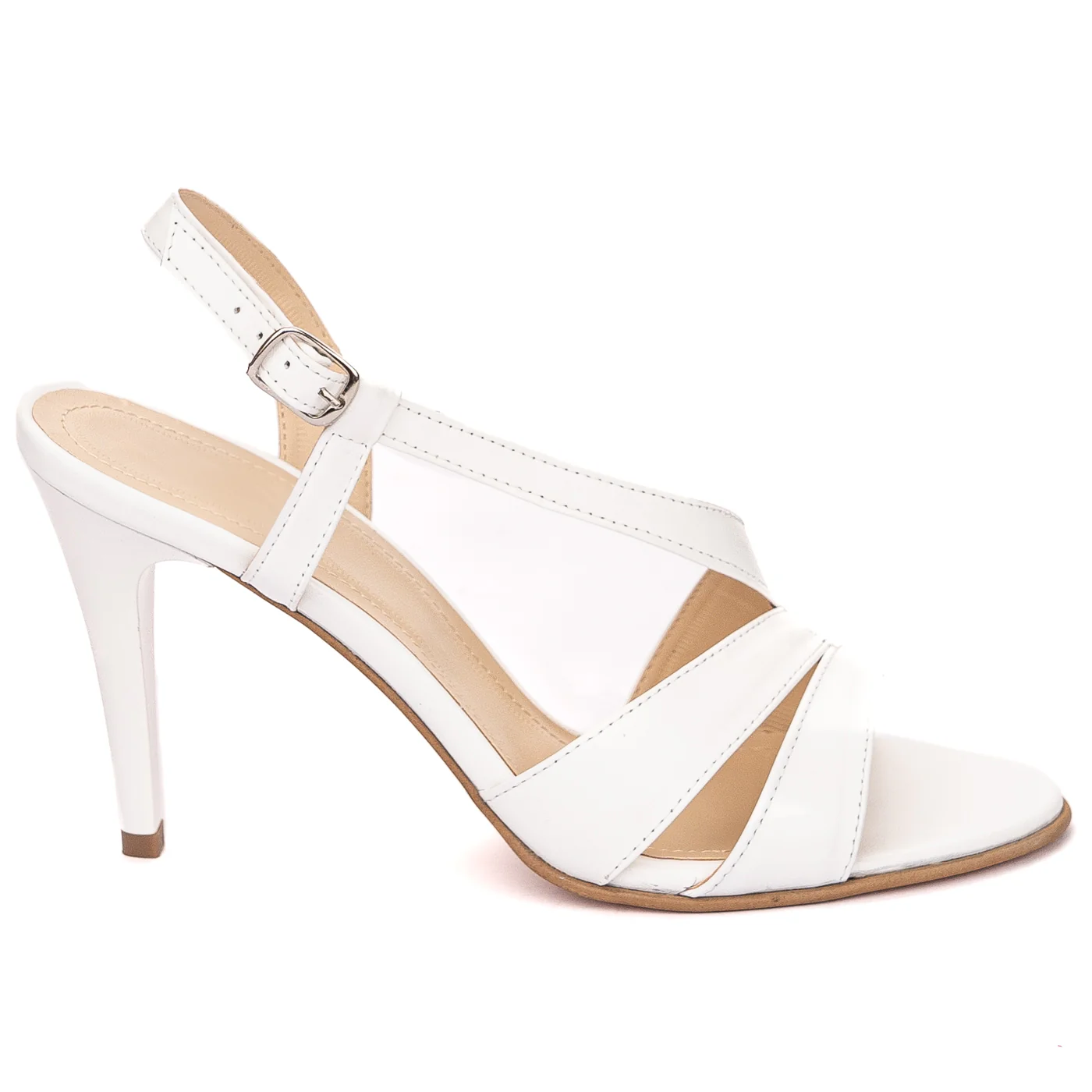 Sandale dama din piele naturala alba cu toc subtire 9.5 cm 13667