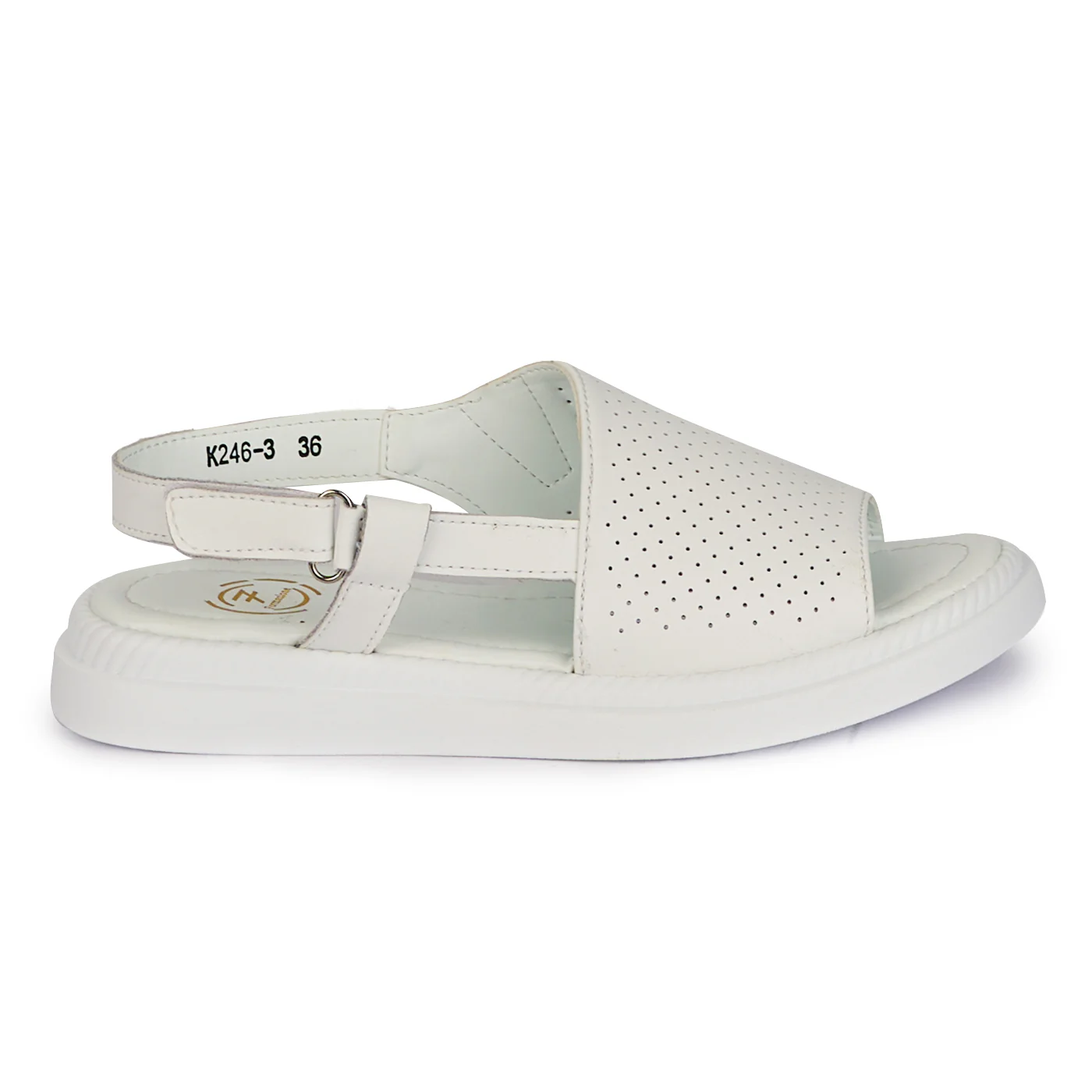 Sandale dama din piele naturala alba perforata cu talpa joasa 18228