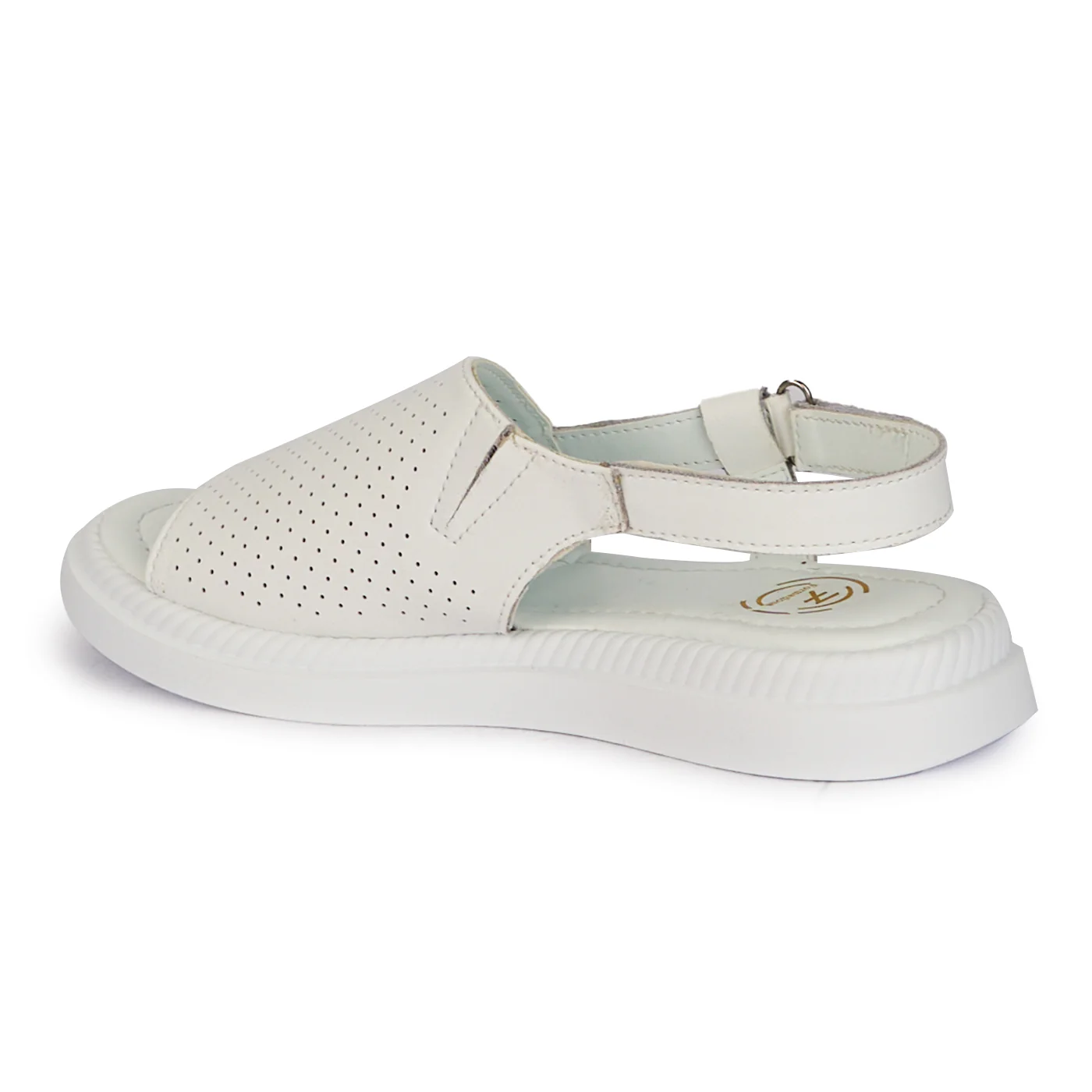 Sandale dama din piele naturala alba perforata cu talpa joasa 18228 - Image 2
