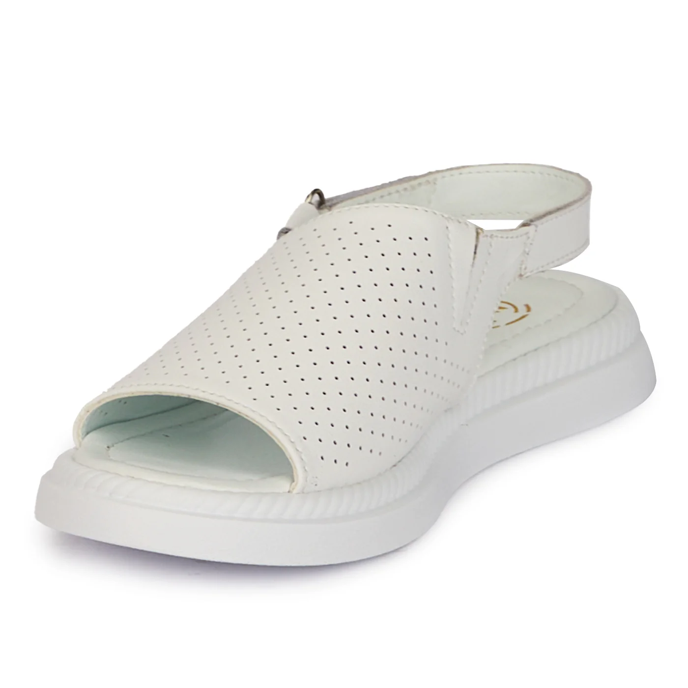 Sandale dama din piele naturala alba perforata cu talpa joasa 18228 - Image 3