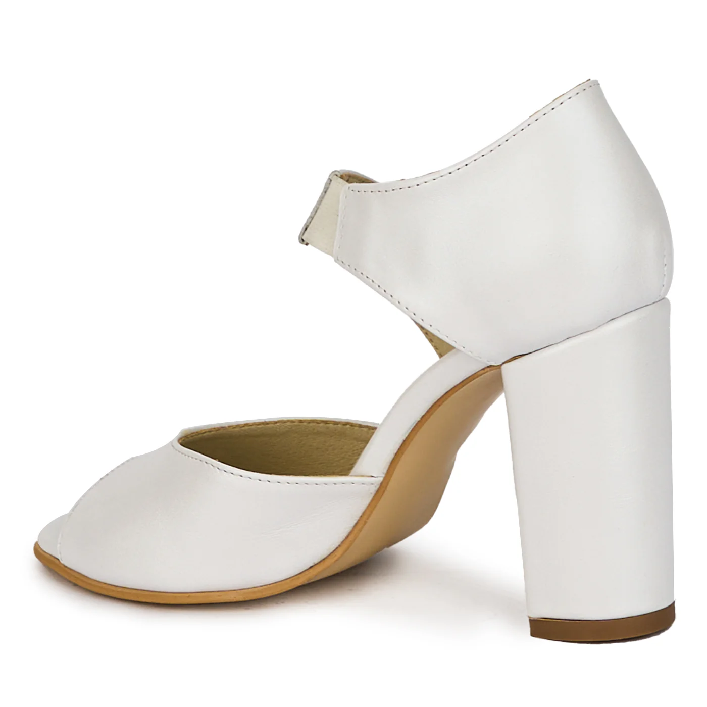 Sandale dama din piele naturala alba sidefata cu toc gros 9 cm 18052 - Image 2