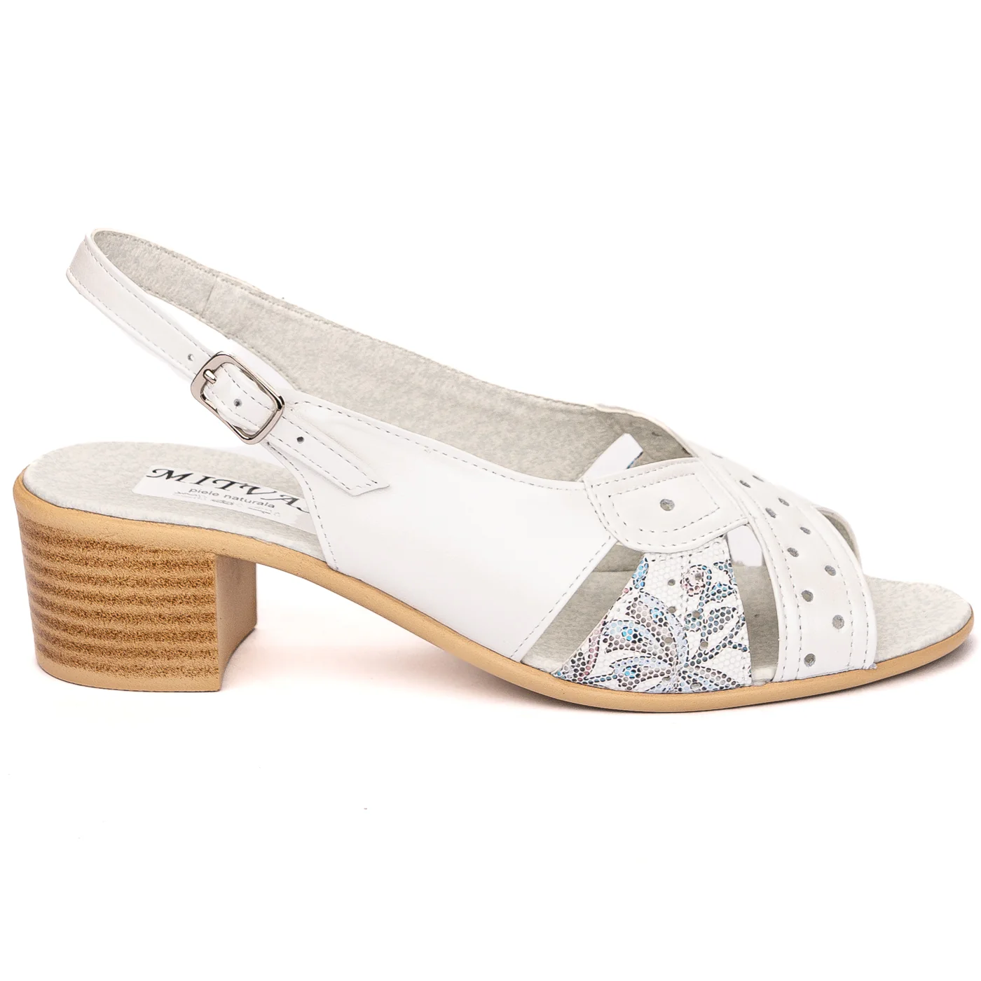 Sandale dama din piele naturala alba toc 5 cm 13693