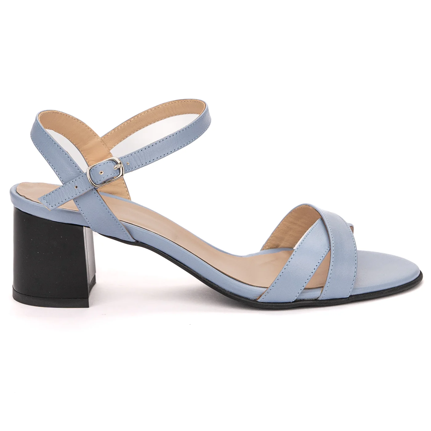 Sandale dama din piele naturala albastra cu toc gros 6 cm 13571