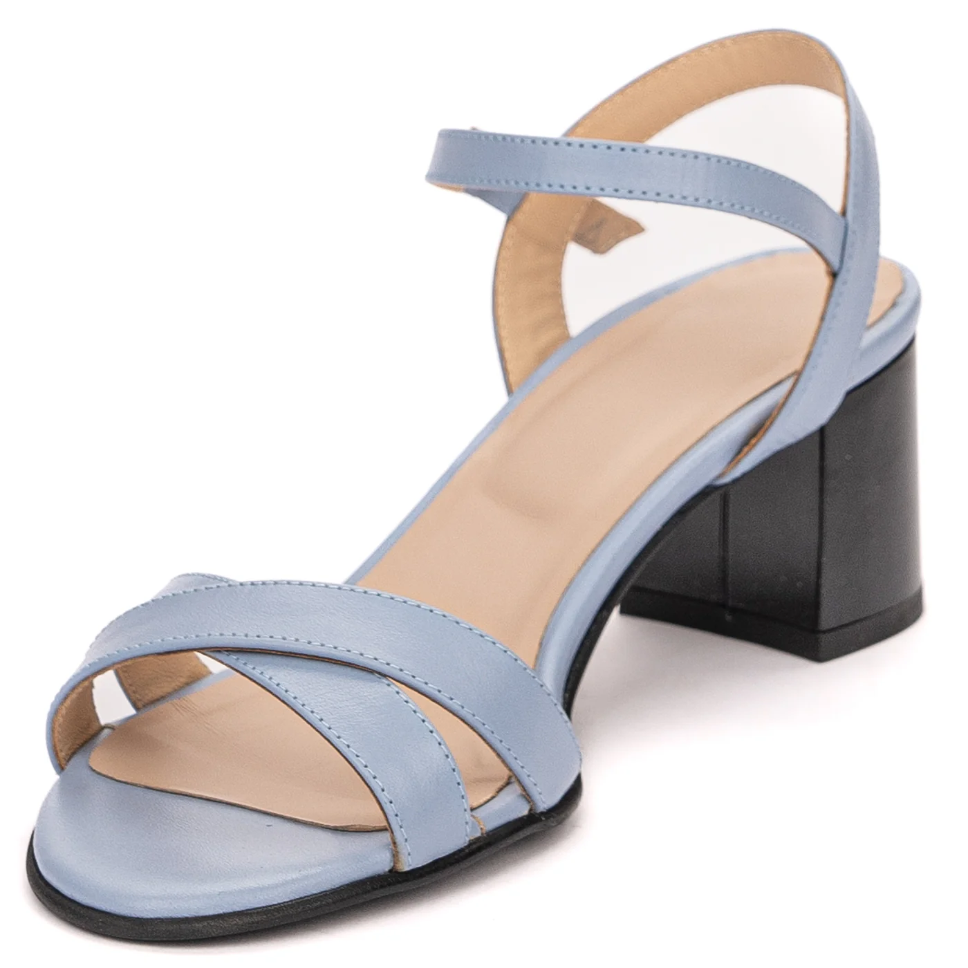 Sandale dama din piele naturala albastra cu toc gros 6 cm 13571 - Image 3