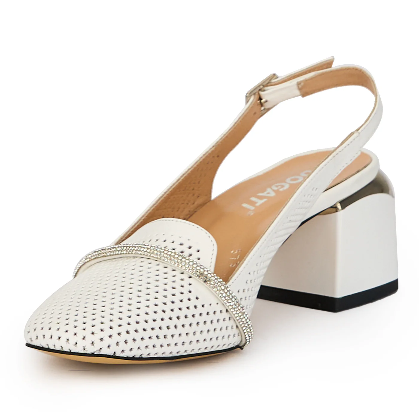 Sandale dama din piele naturala alba cu toc gros 6 cm 15682 - Image 3