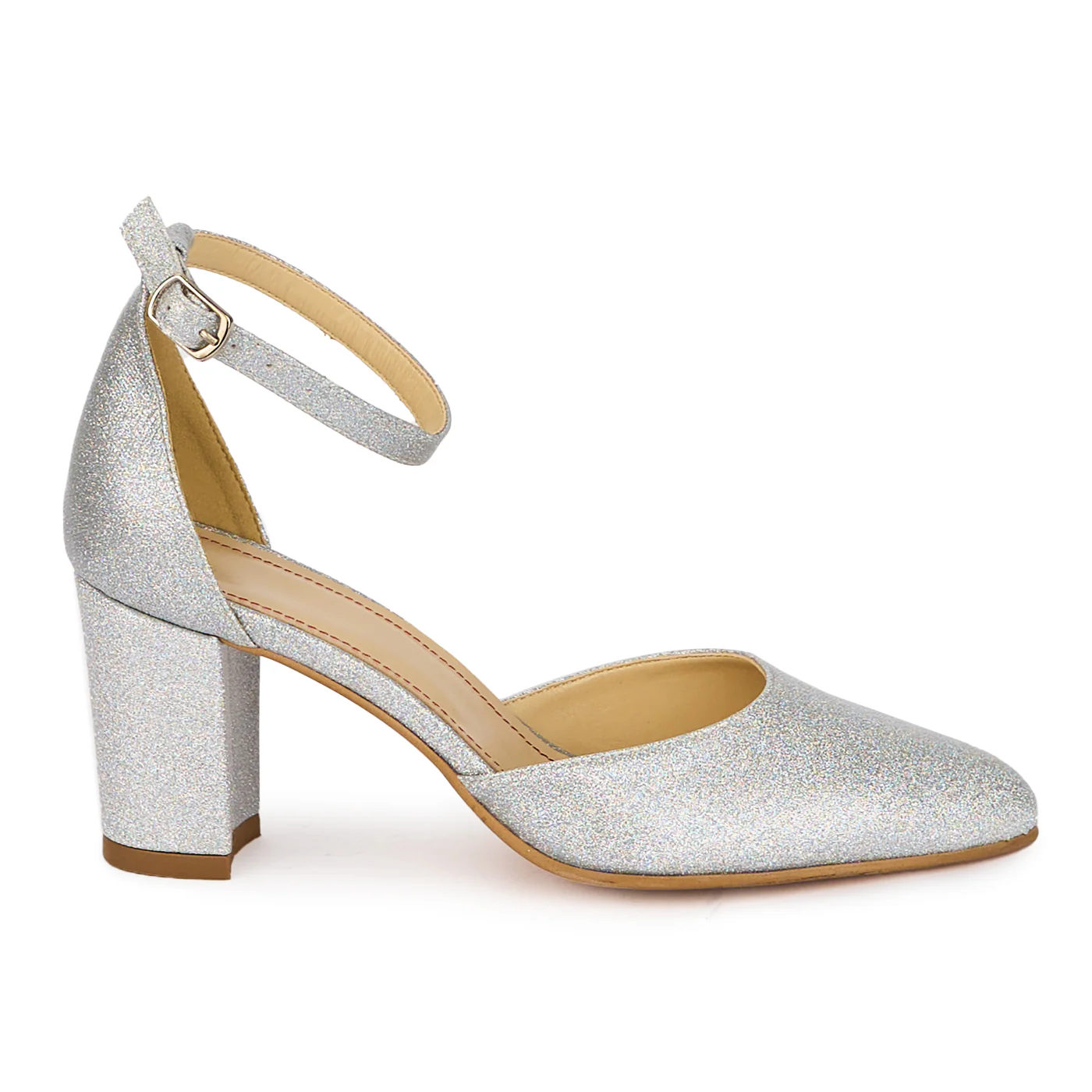 Sandale dama din piele naturala argintie cu toc gros 7.5 cm 18056