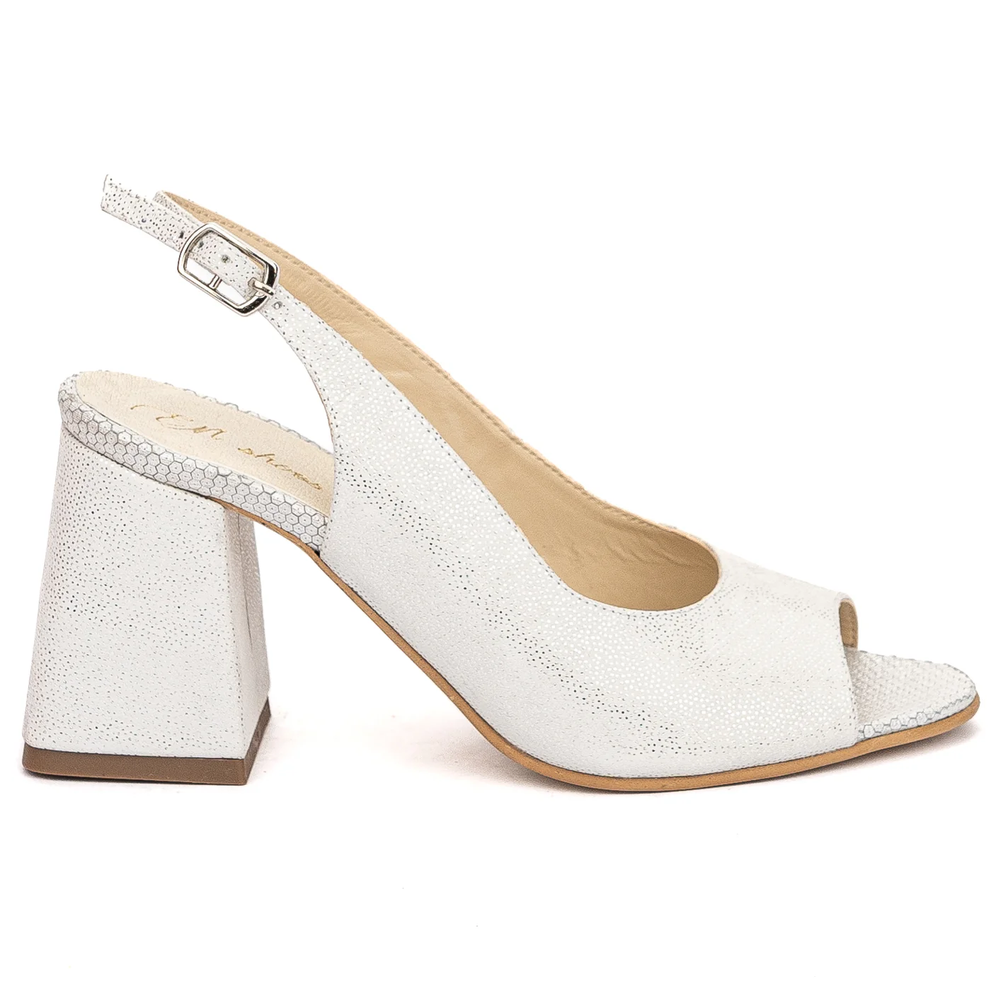 Sandale dama din piele naturala argintie cu toc gros 7.5cm 13706