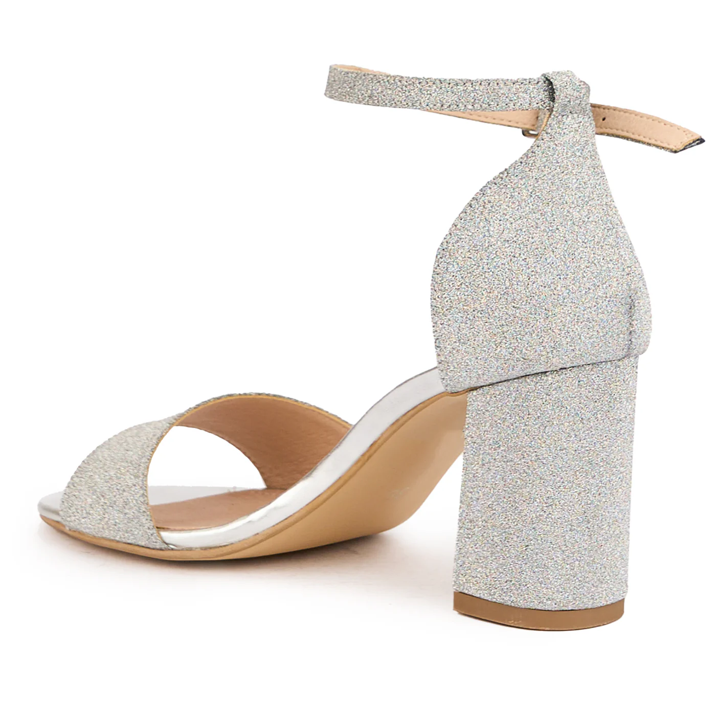 Sandale dama din piele naturala argintie cu toc gros 8 cm 16263 - Image 2